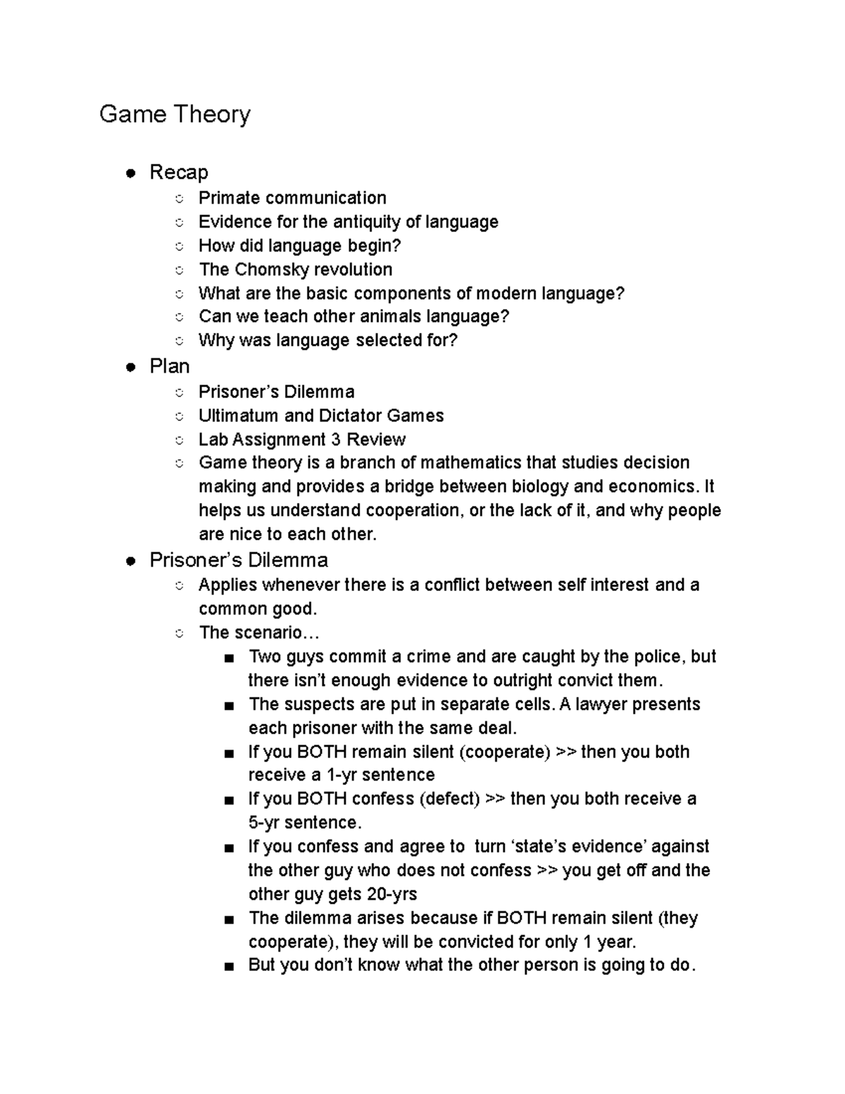 Evolution of Human Nature: Game Theory Lecture Notes 21 - Studocu