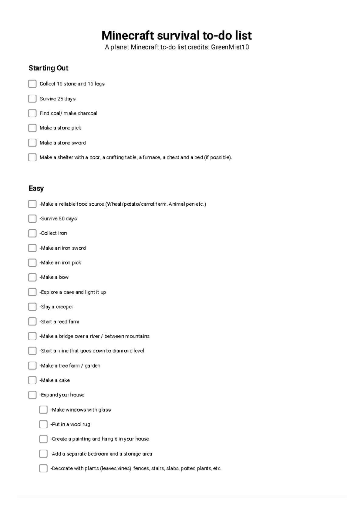 Checklist 678620 f6271f6 - Minecraft survival to-do list A planet ...