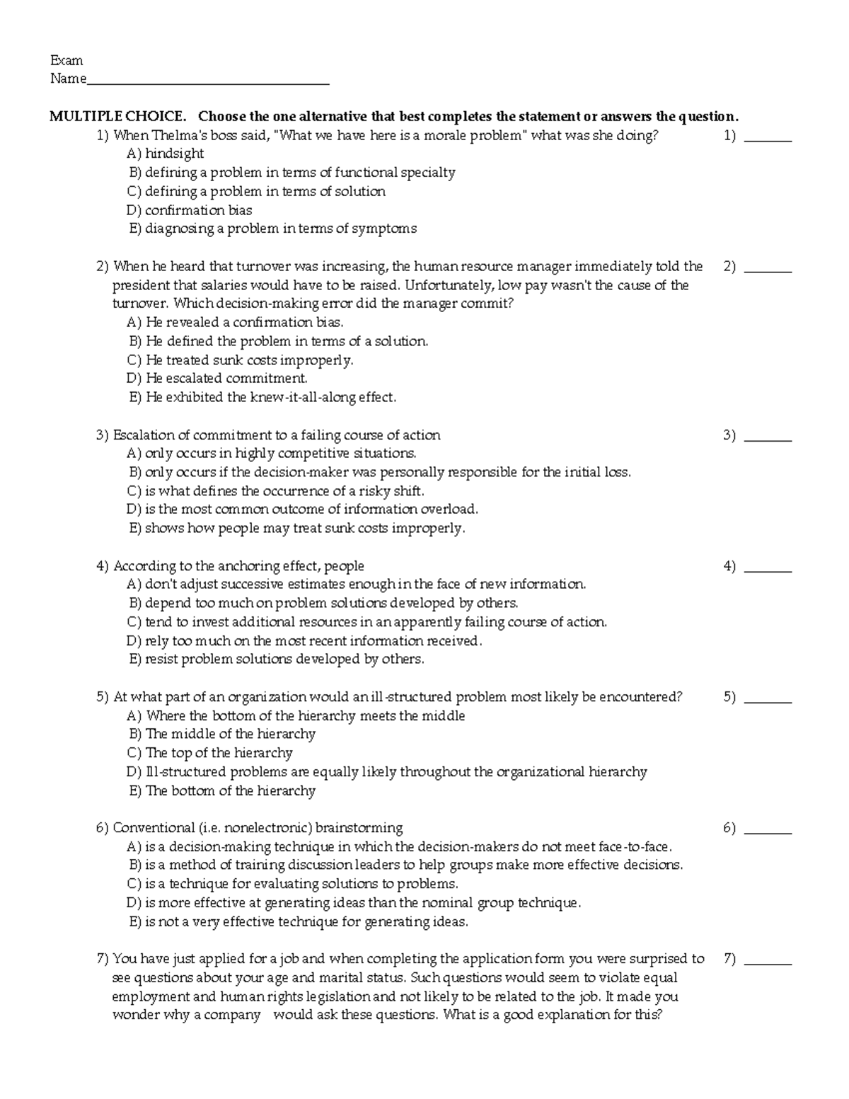 C11 - practice questions for chapter 11 - Exam Name ...