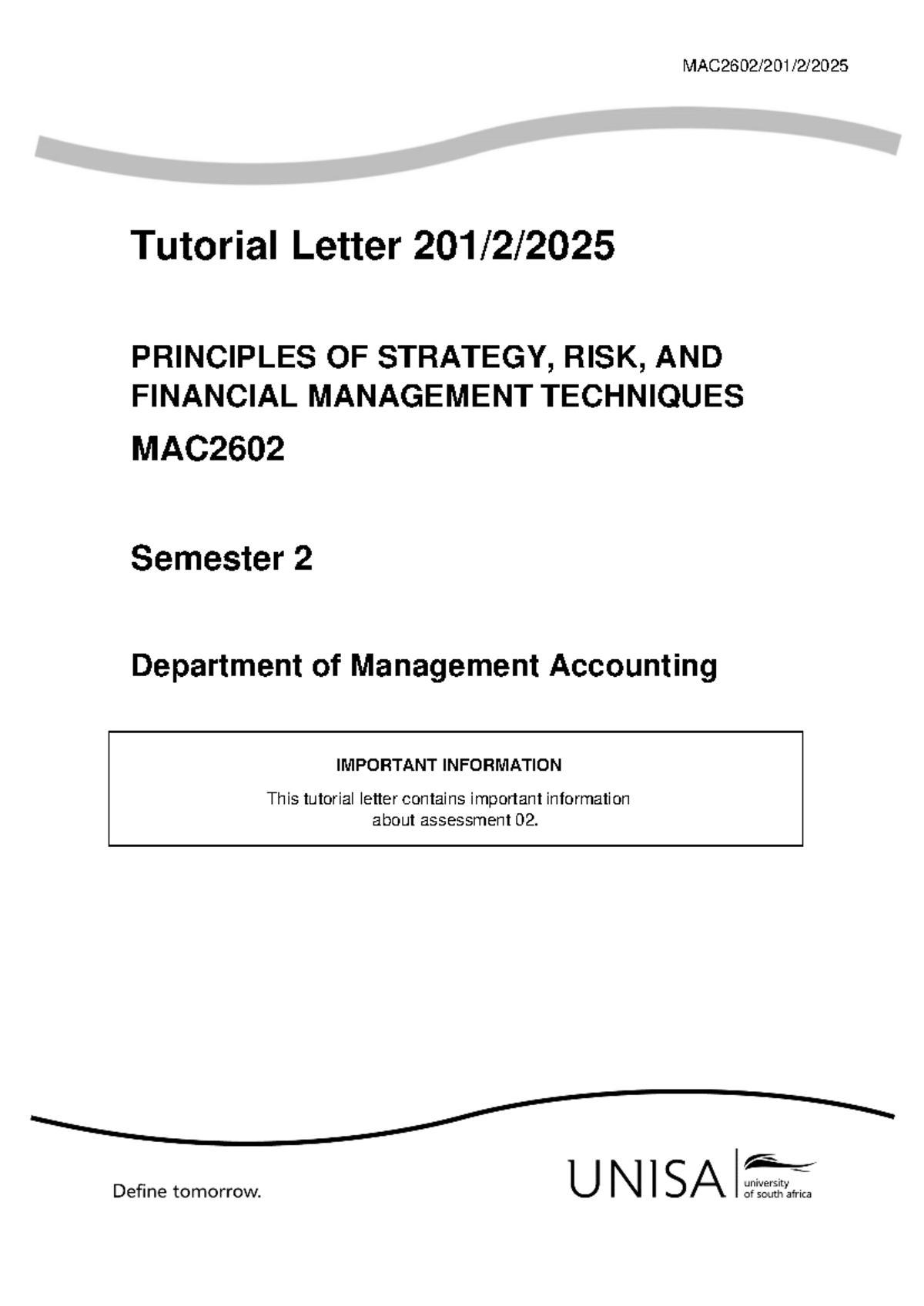 MAC2602 Assessment 02 Solutions & Marking Rubric - Semester 2 - Studocu