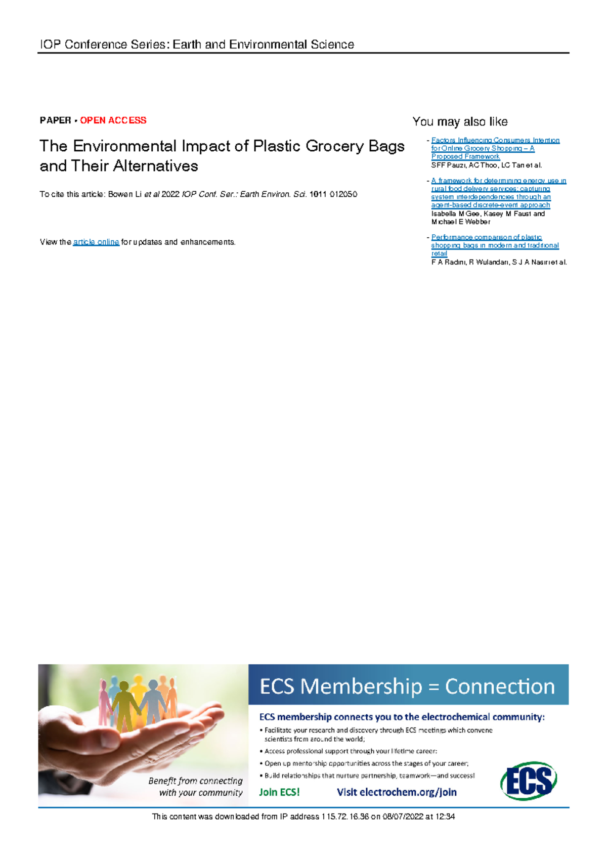 Li 2022 IOP Conf. Ser. Earth Environ - IOP Conference Series: Earth and ...