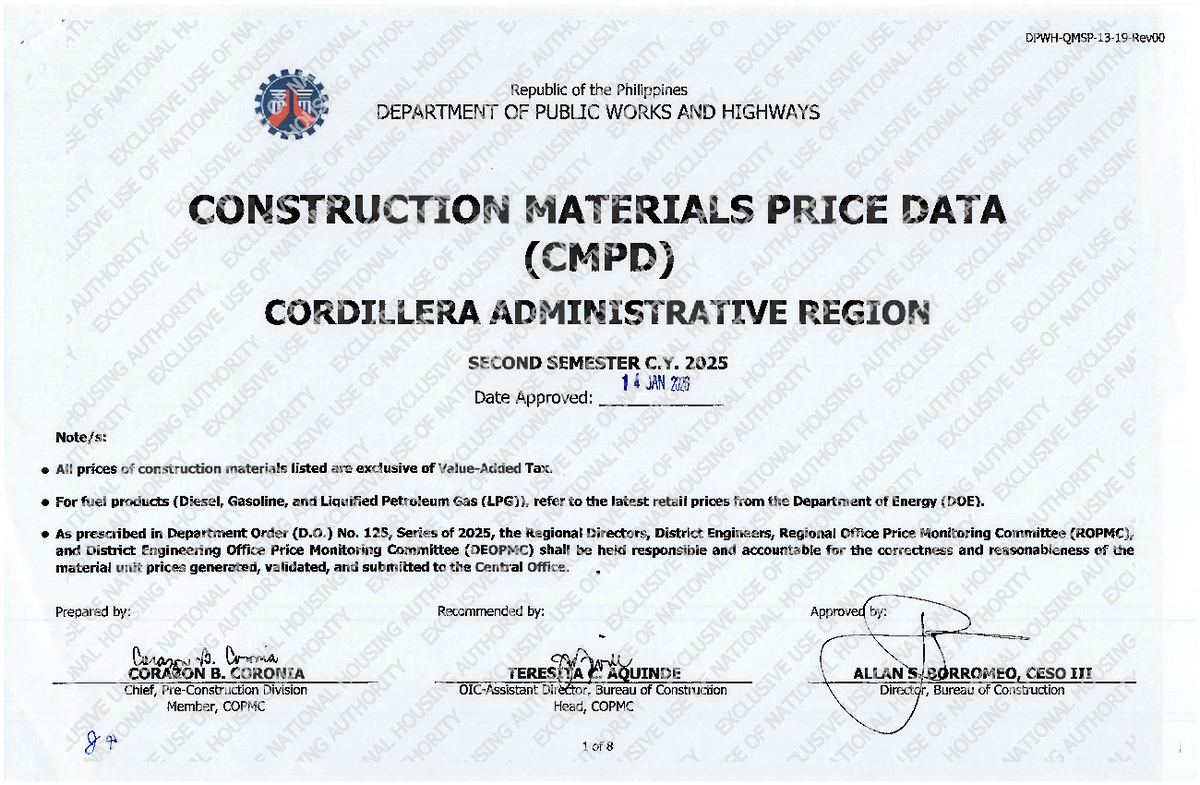 Construction Materials Price Data (CMPD) for CAR - 2nd Sem 2025 - Studocu