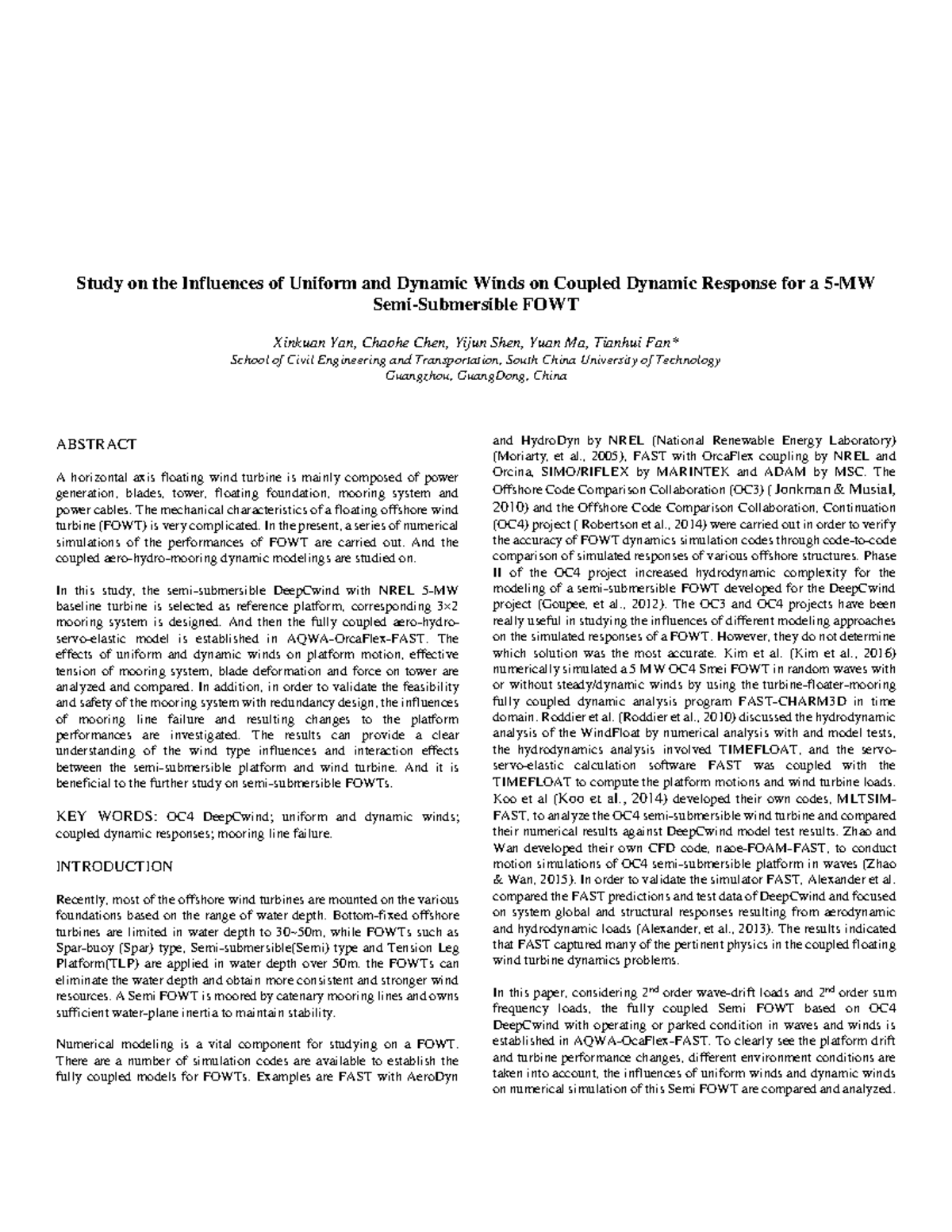 Study on Winds Impacting the Dynamic Response of 5-MW Semi-Submersible ...