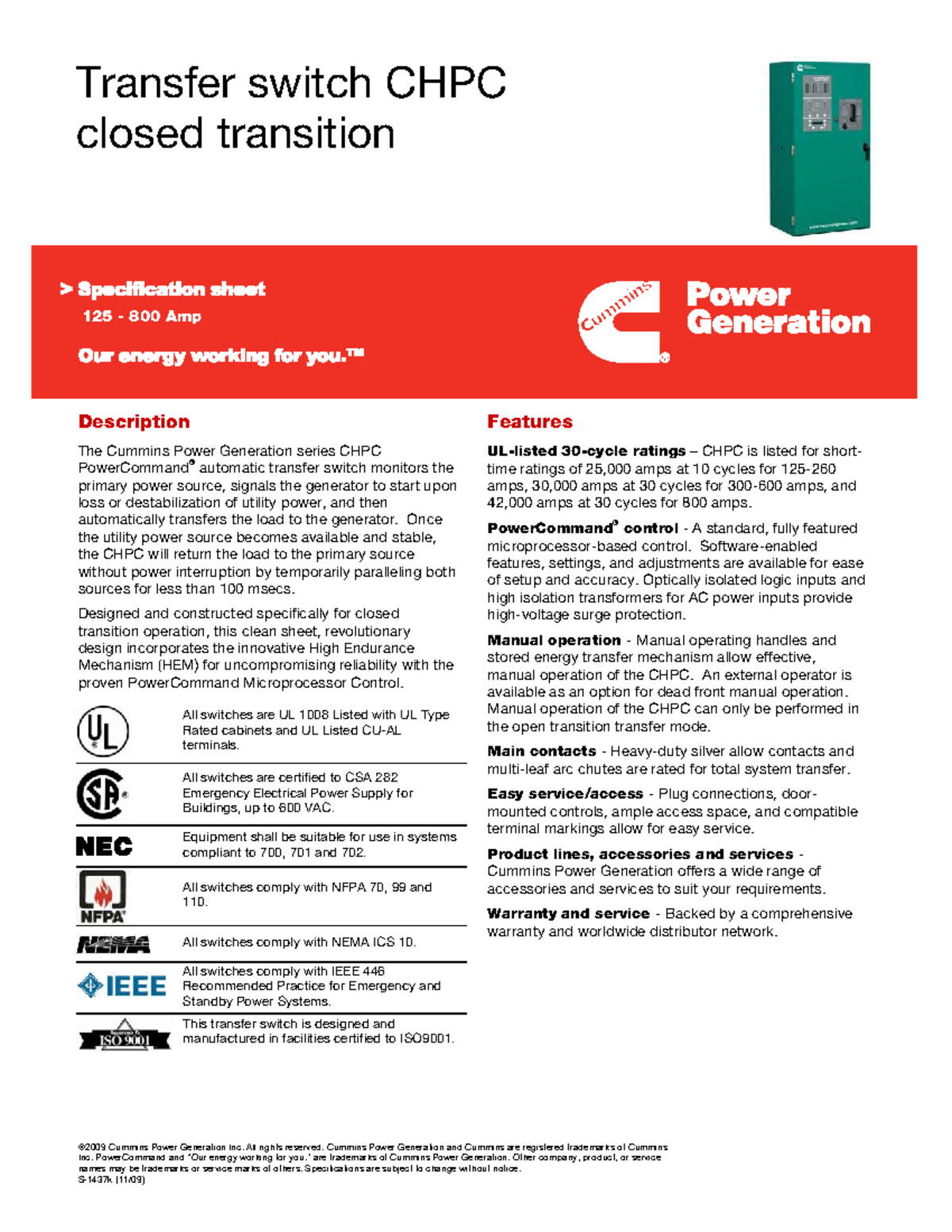 CHPC3 - Closed Transition Transfer Switch User Manual - Studocu