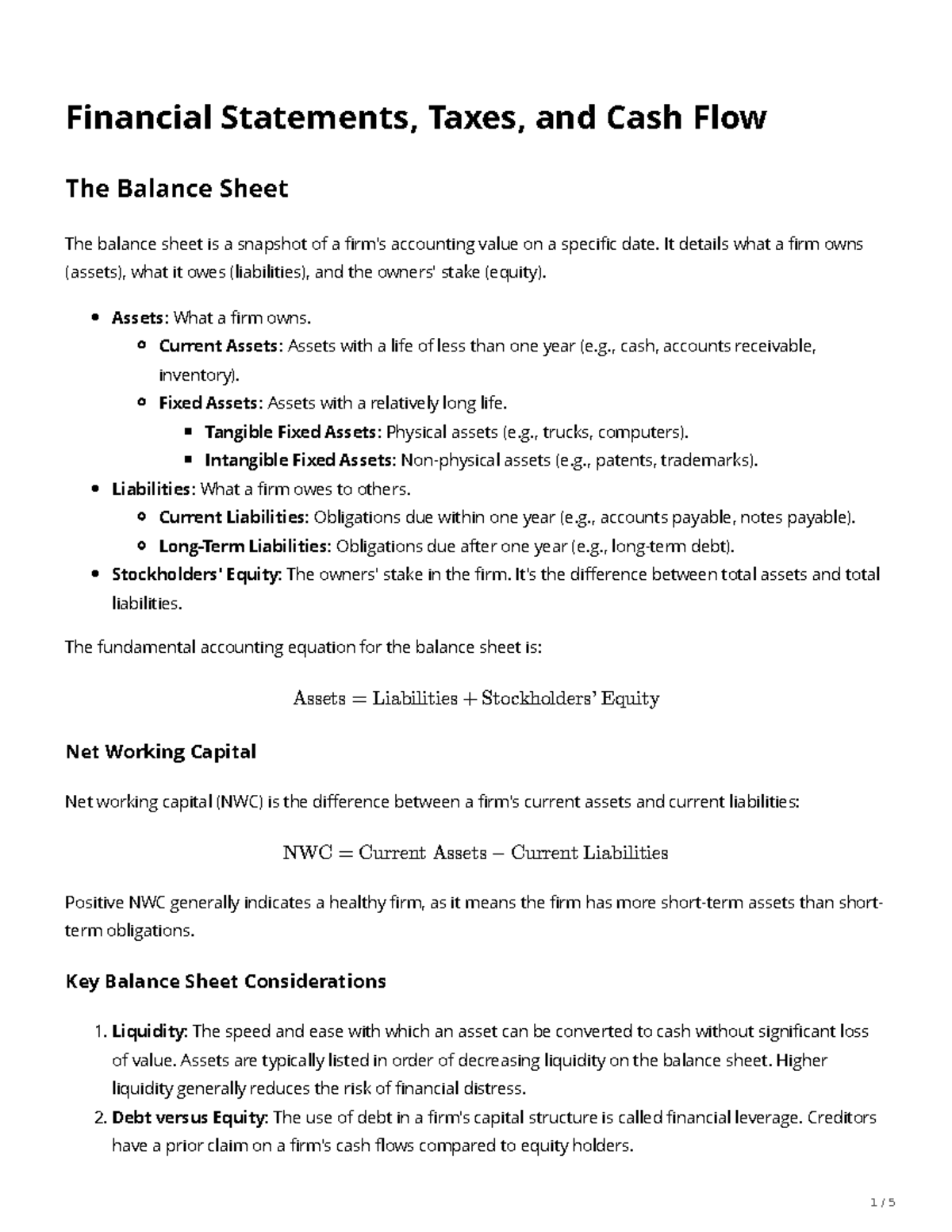 Chapter 2 - Financial Statements, Taxes, and Cash Flow (FIN 101) - Studocu