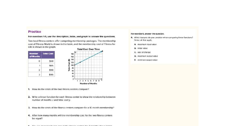 Math Linear Functions: Comparing Membership Costs (Exercise 6) - Studocu