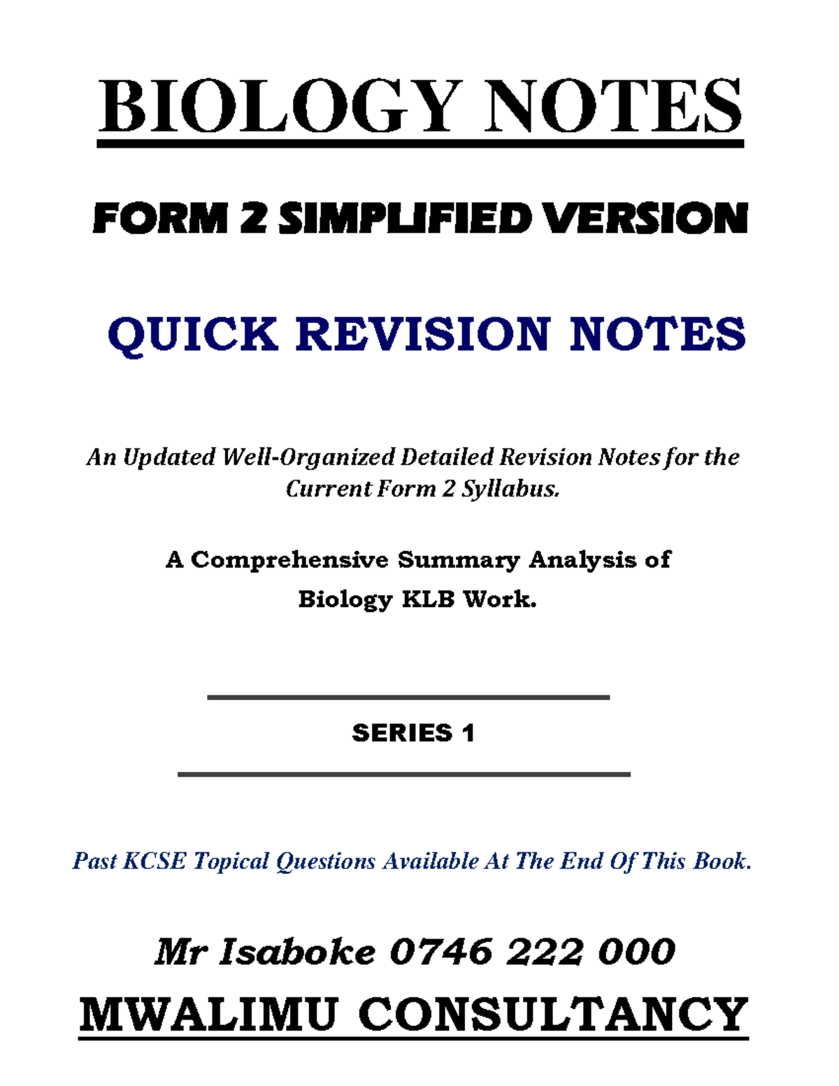 FORM 2 Biology Comprehensive Revision Notes and KCSE Qs - Studocu