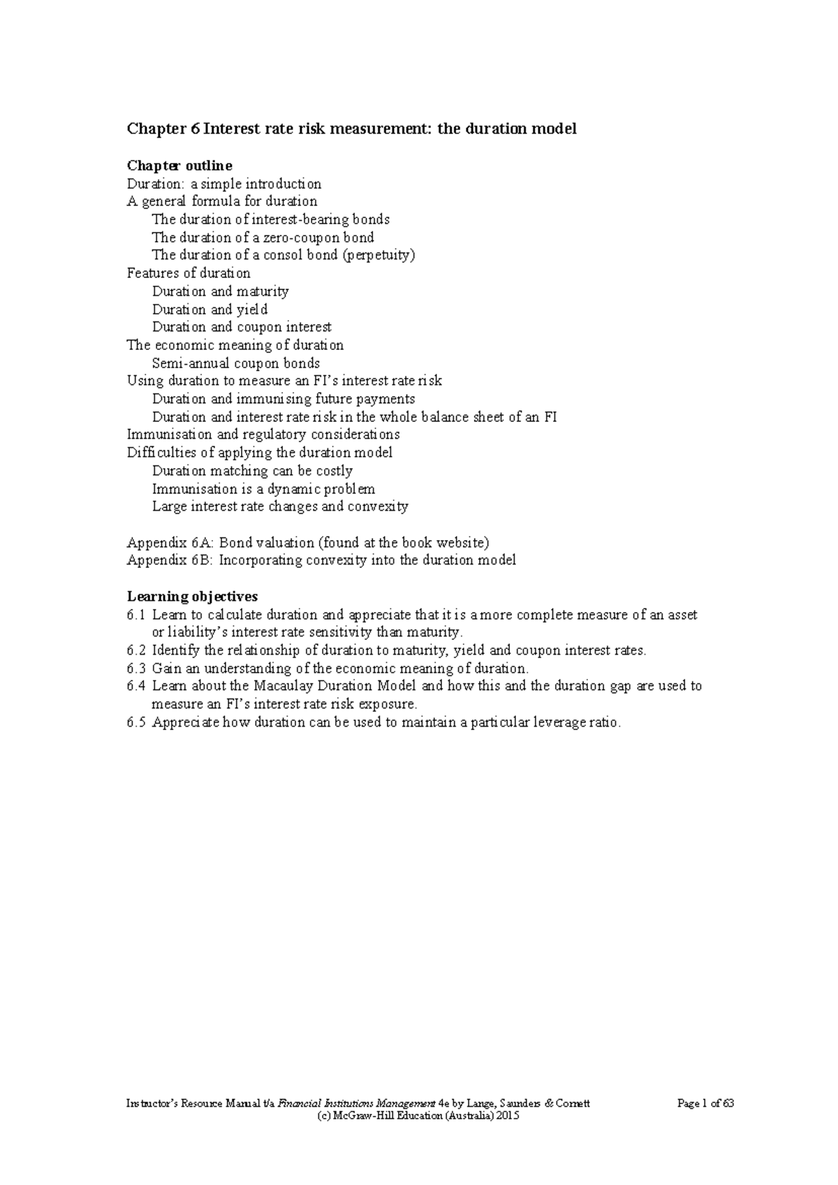Chapter 6: Measuring Interest Rate Risk with the Duration Model - Studocu