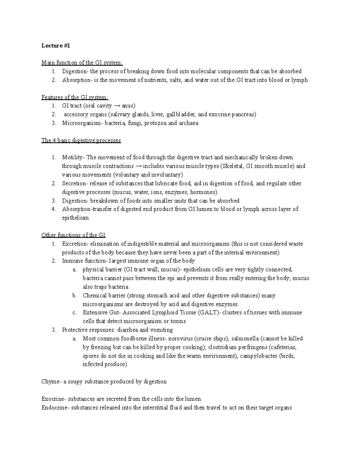 GI lecture notes - Lecture # Main function of the GI system: 1 ...