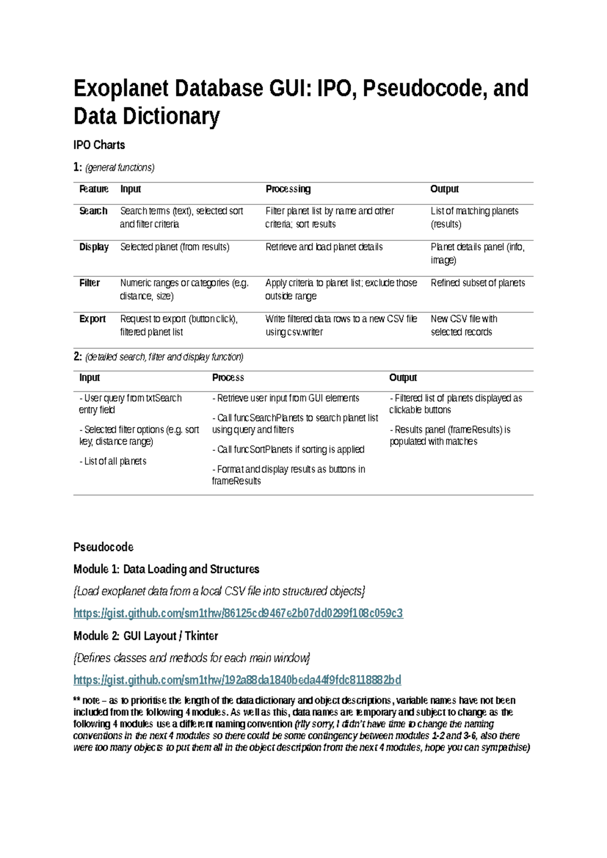 Exoplanet Database GUI: IPO, Pseudocode & Data Dict - SAT - Studocu