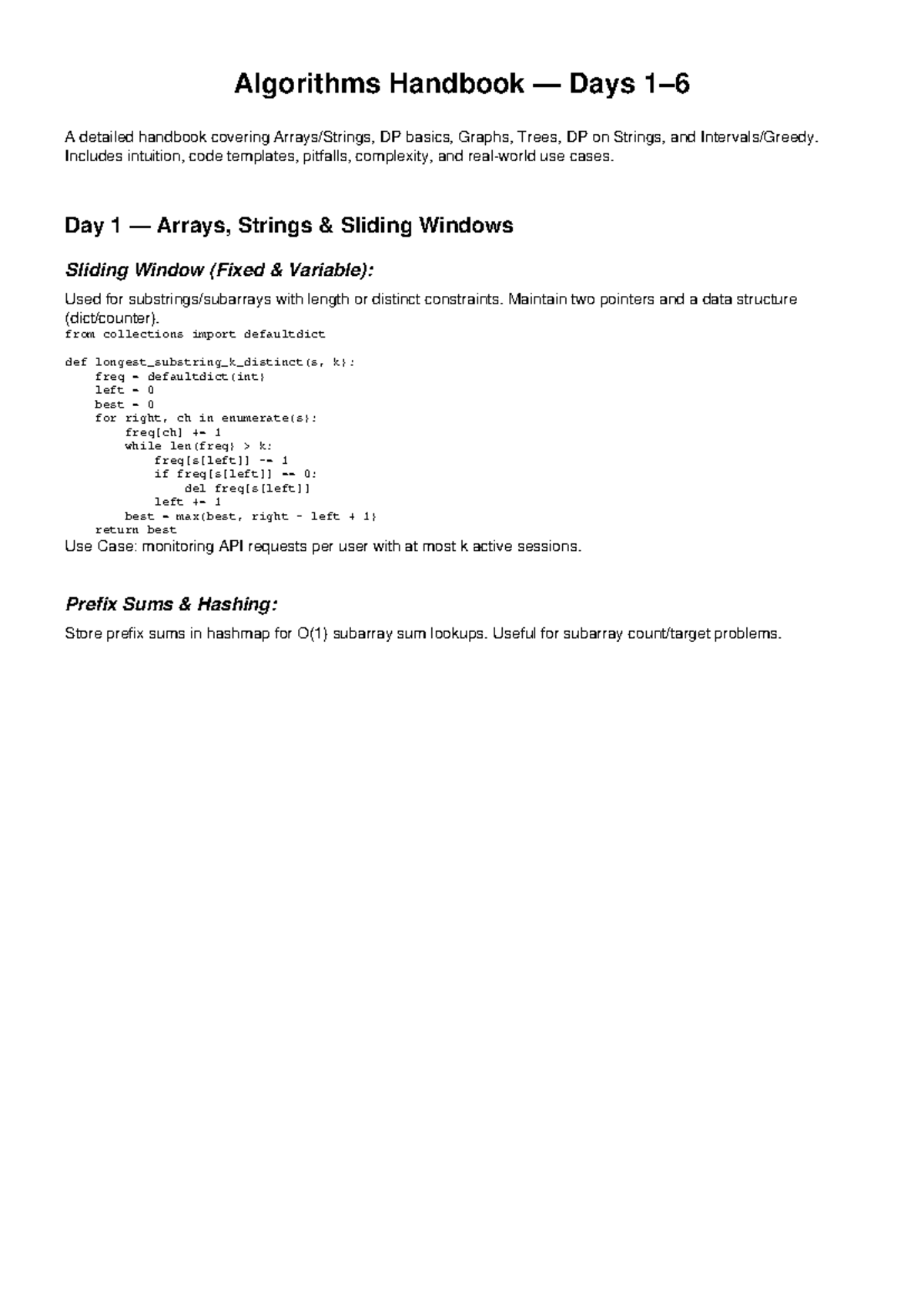 Algorithms Handbook Days 1-6: DP, Graphs, Trees, and More - Studocu