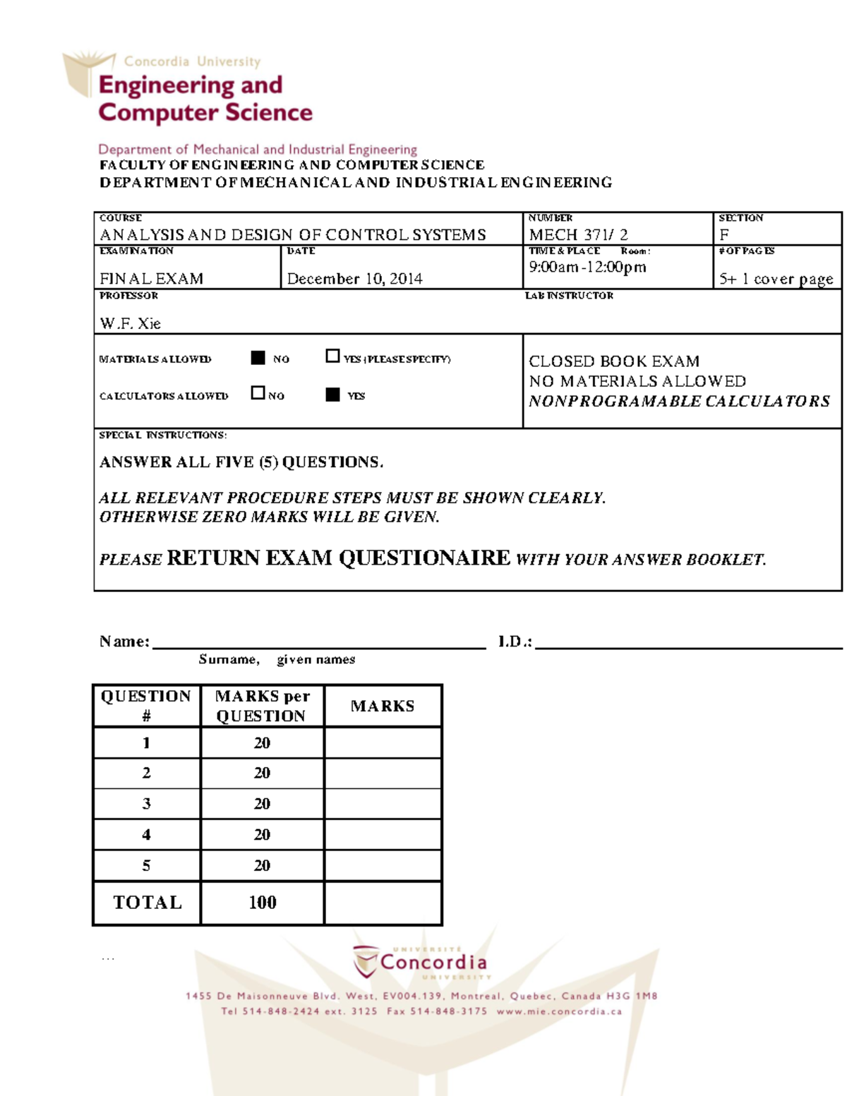 MECH 371/2 Final Exam Guide - December 10, 2014 - Studocu