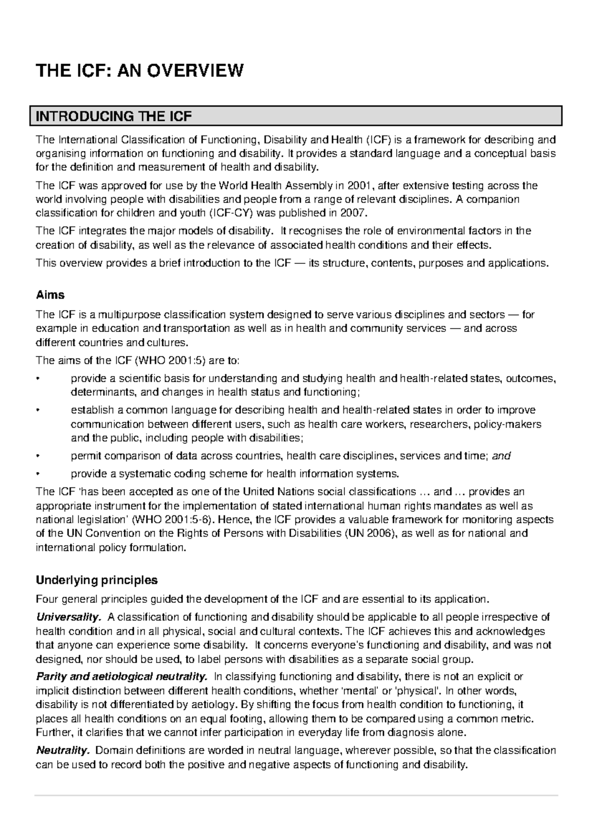 ICF Framework Overview: Understanding Functioning & Disability - Studocu