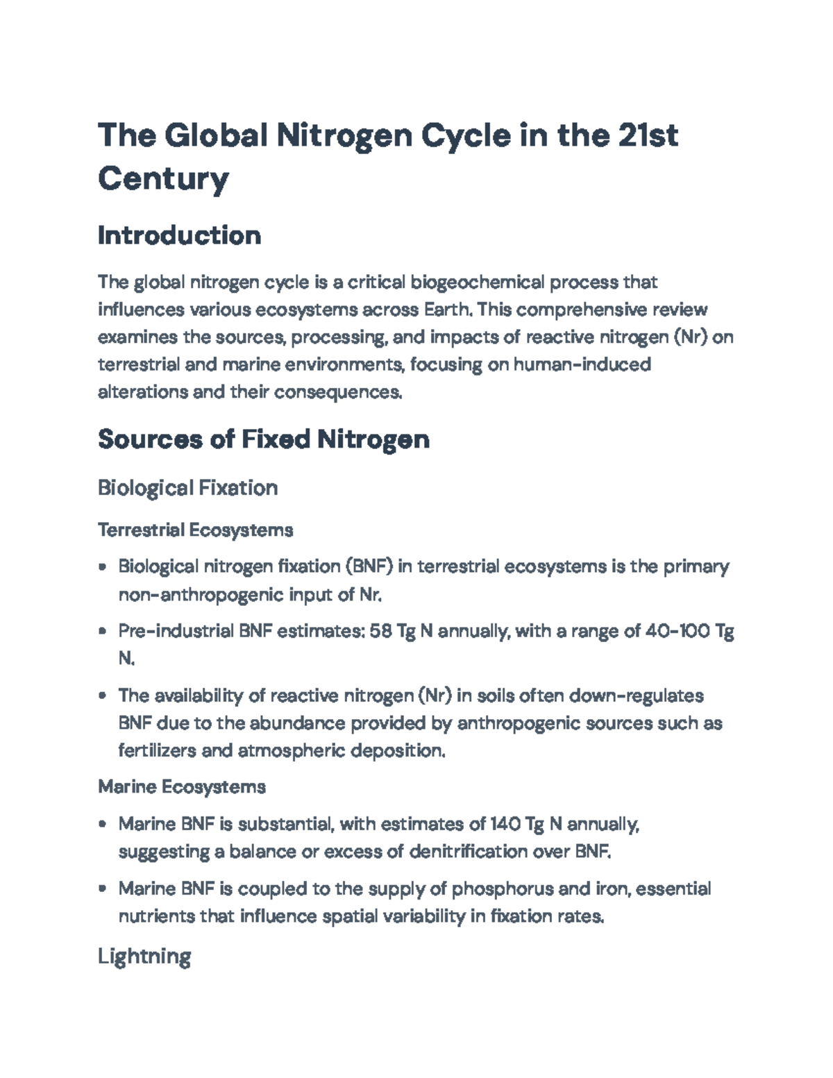 The Global Nitrogen Cycle: Human Impacts and Ecosystem Effects - The ...