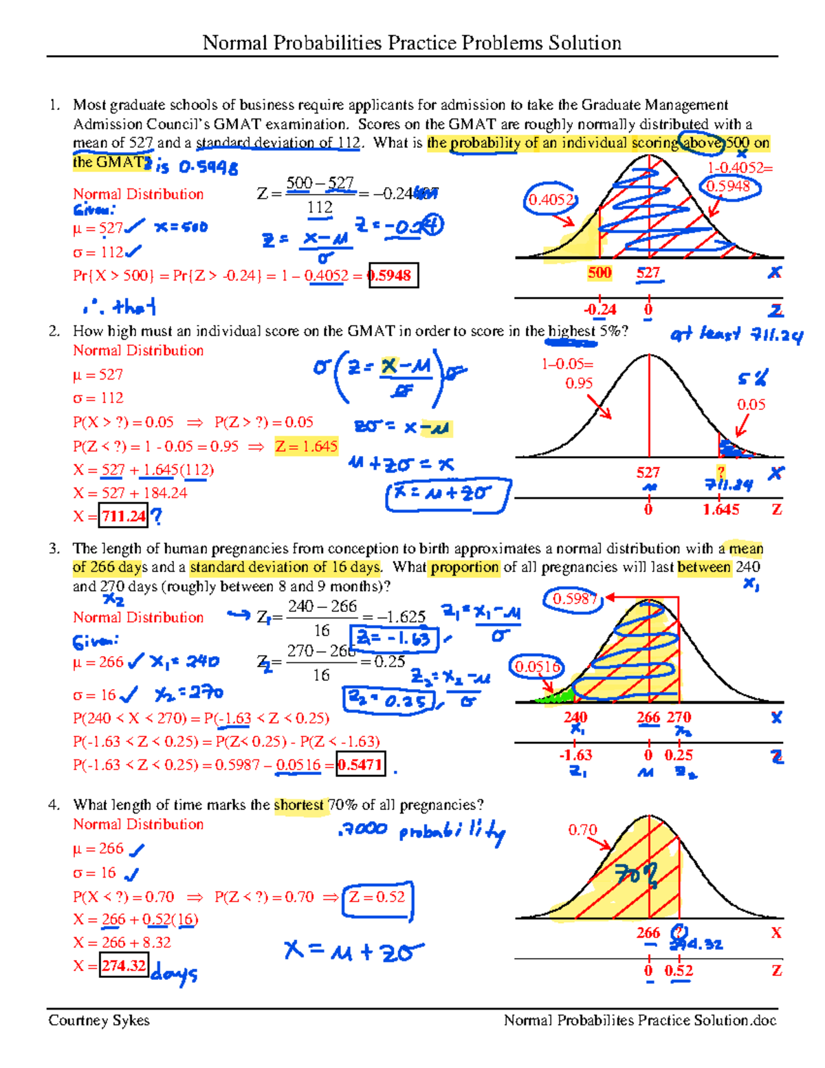 Lesson 5.2: Solutions for Normal Probabilities Practice Problems - Studocu