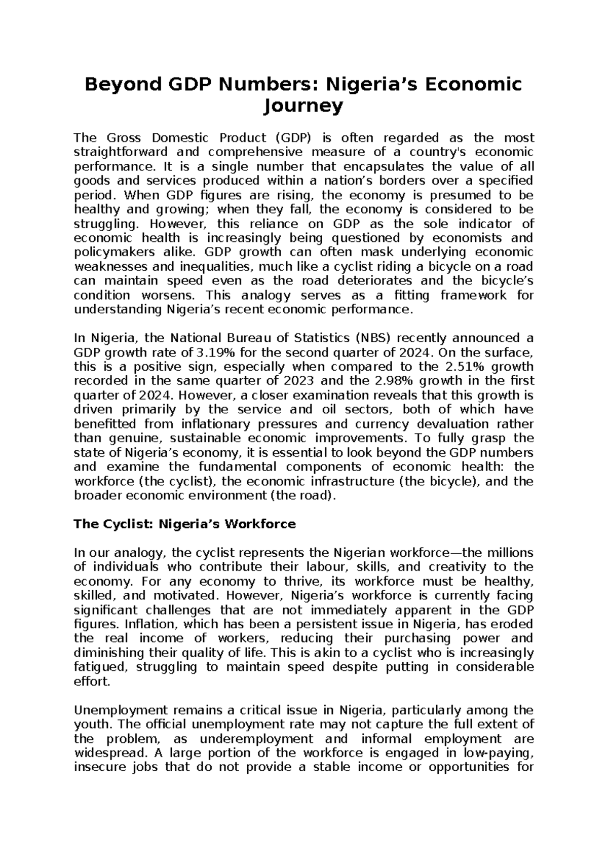 Beyond GDP Numbers - Op-ed on economic growth versus economic ...
