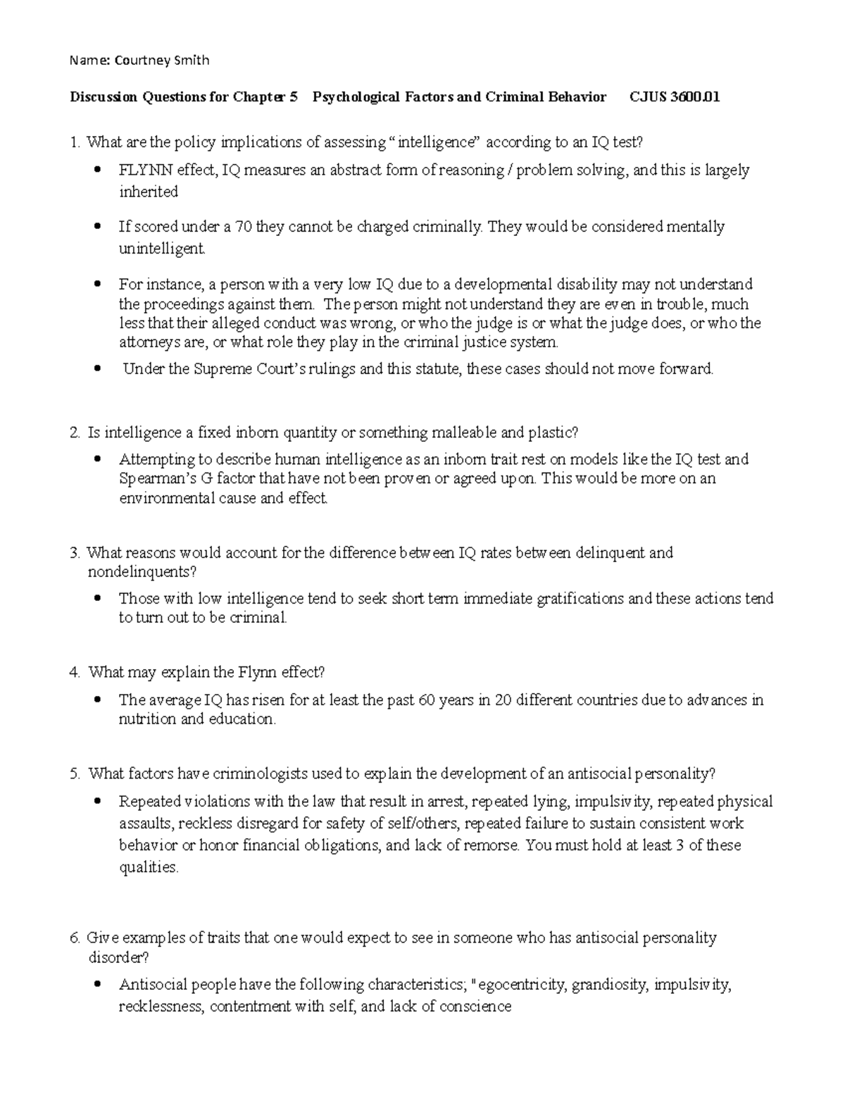 Discussion Questions for Chapter 5 - Name: Courtney Smith Discussion ...