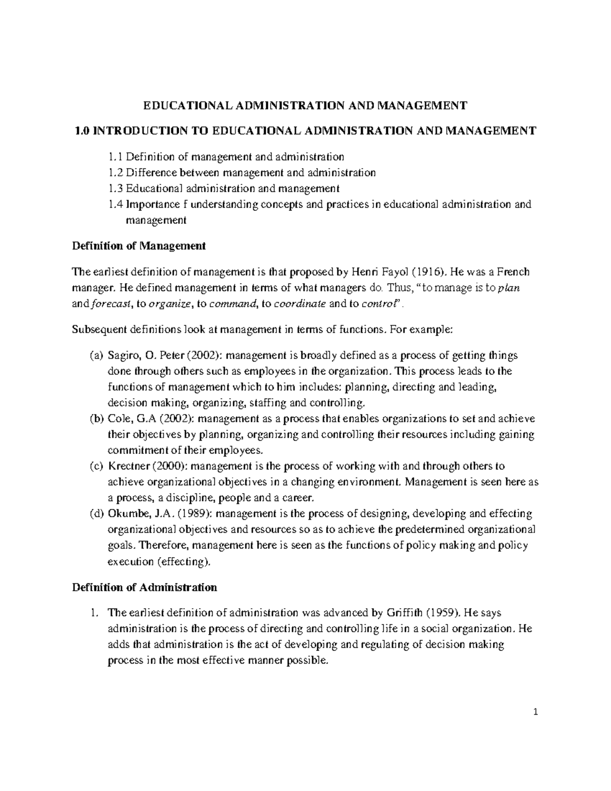 ED 404: Final Exam Notes on Educational Administration & Management ...
