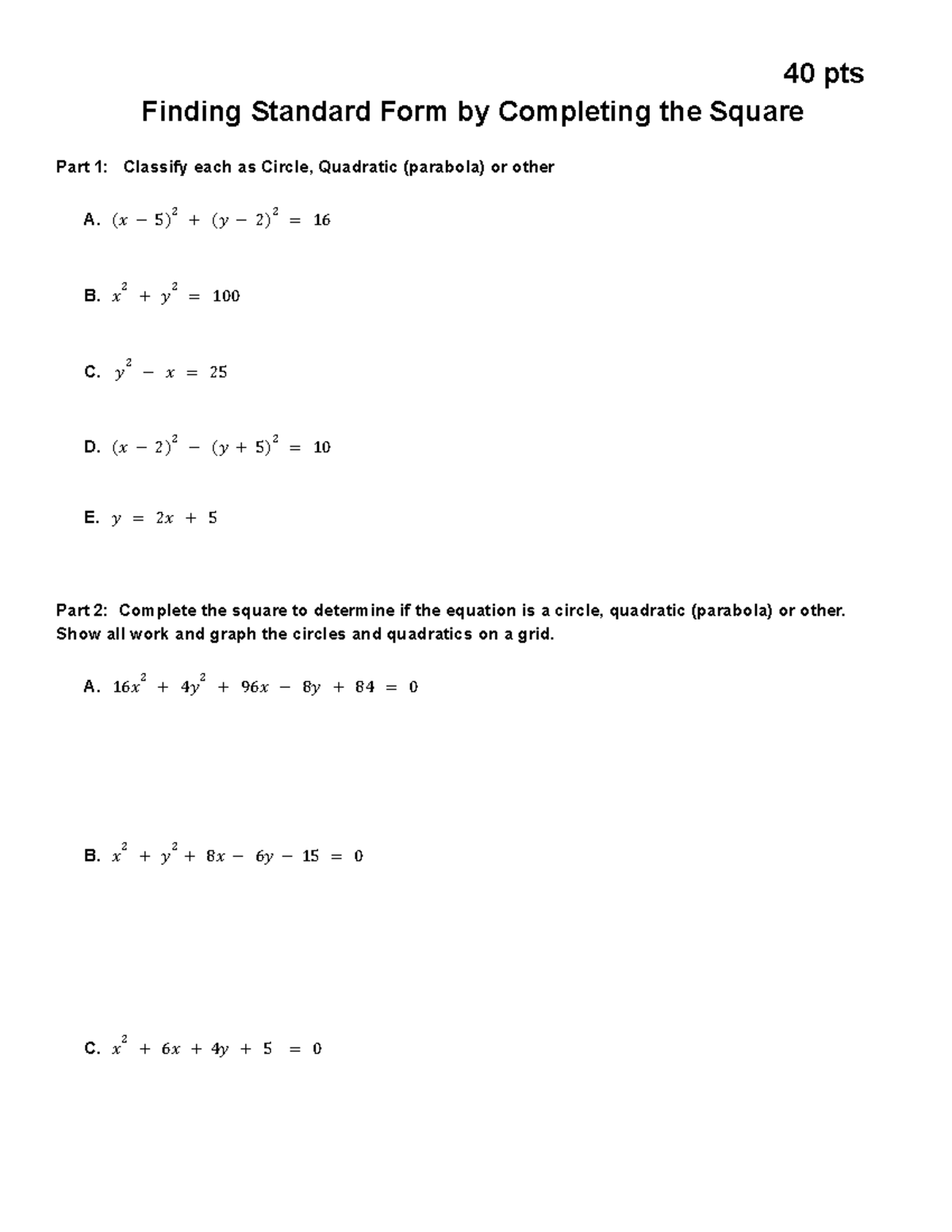 Finding Standard Form by Completing the Square: Math 3.06a Guide - Studocu