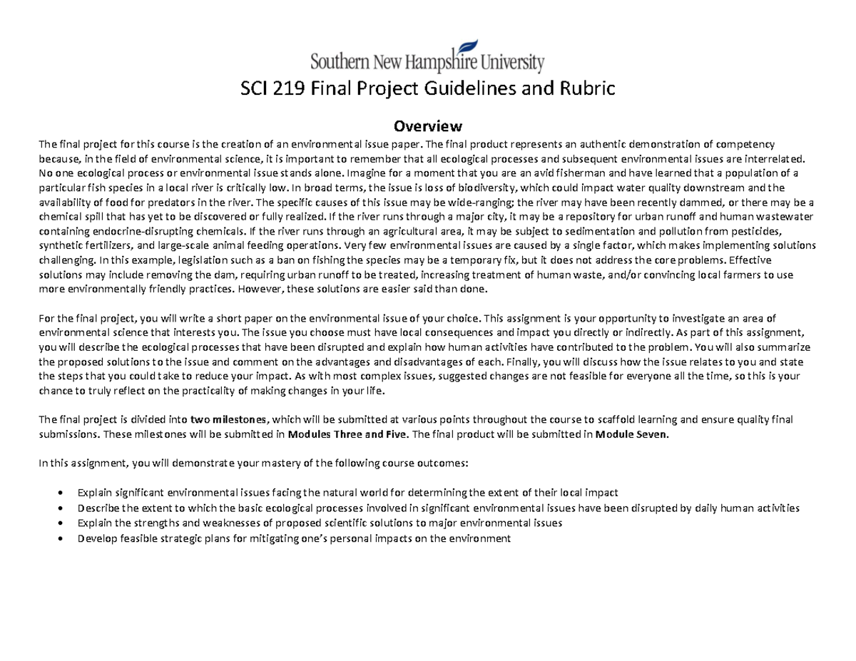 SCI 219 Final Project: Environmental Issue Paper Guidelines - Studocu