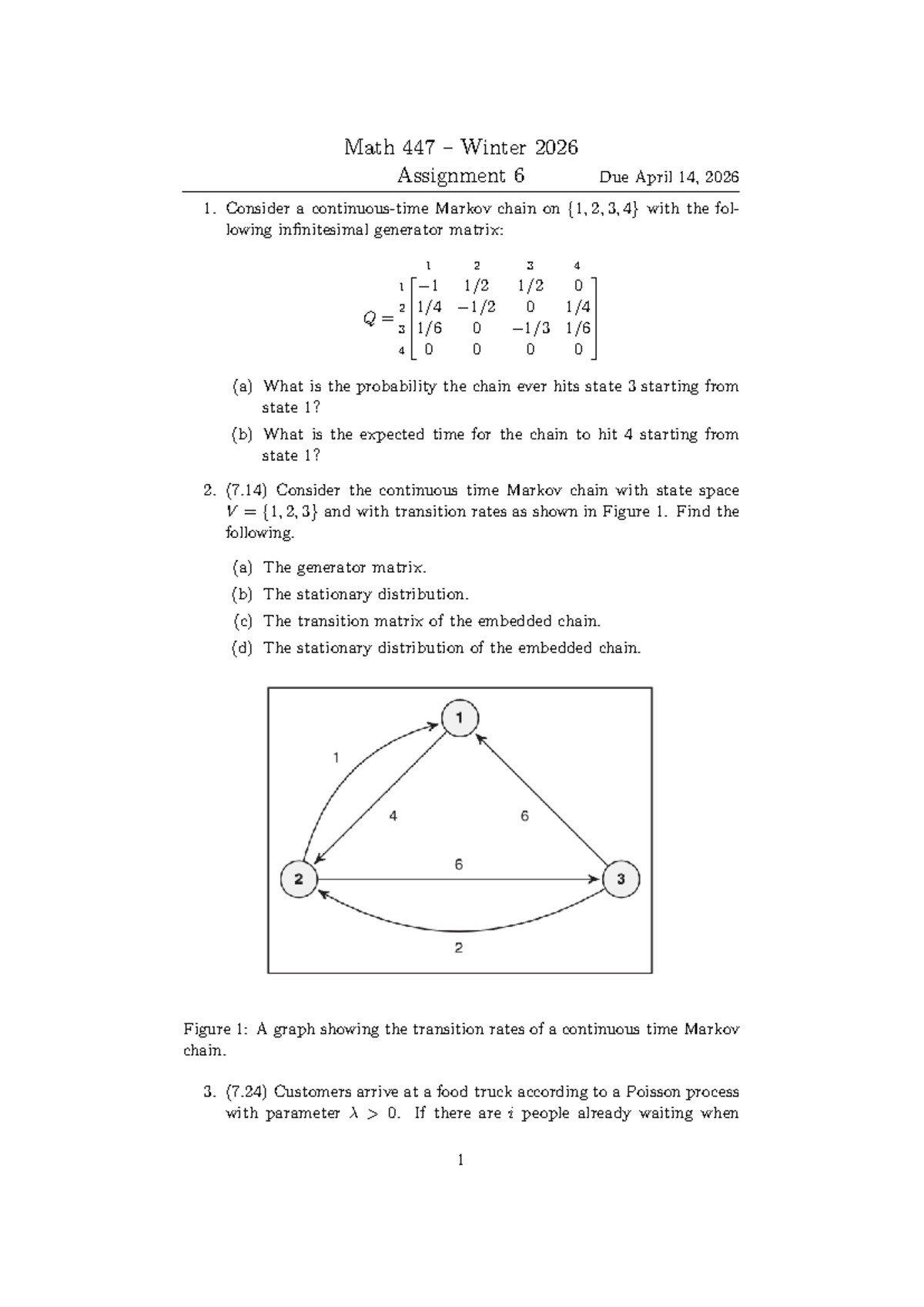 Math 447 Winter 2026 Assignment 6: Markov Chains Analysis - Studocu