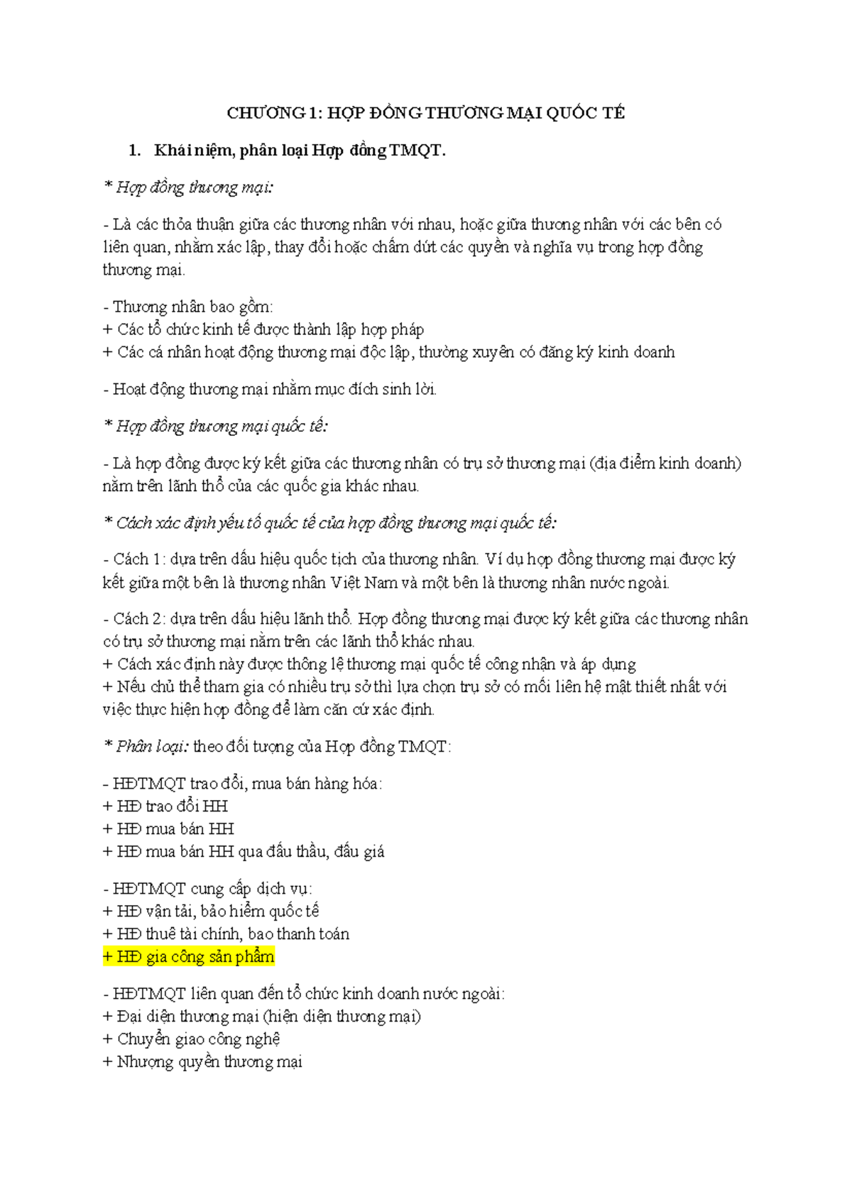 Kinh tế quốc tế 2 - Ôn tập về Hợp đồng Thương mại Quốc tế - Document Preview