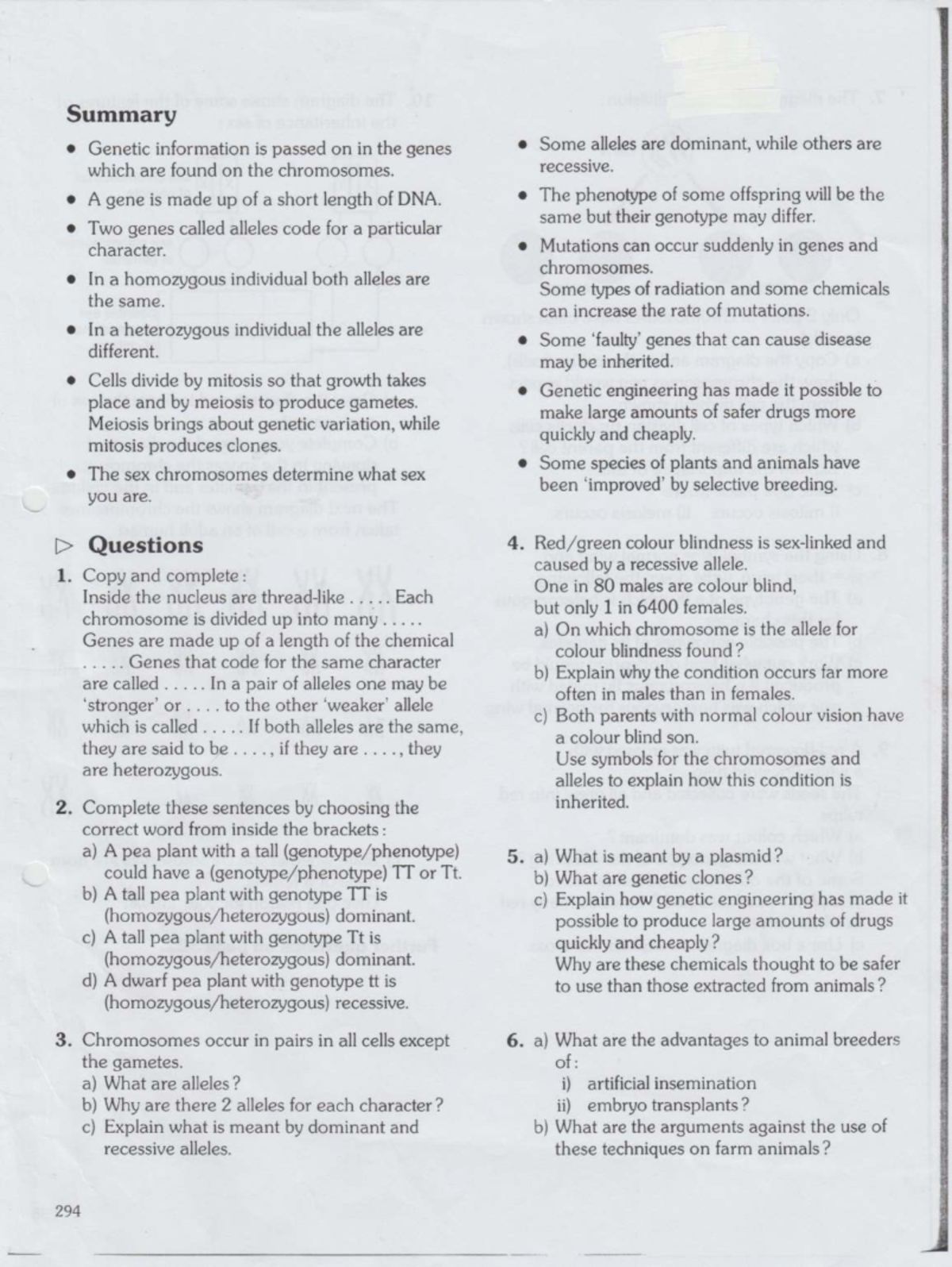 Worksheet 1 - Inheritance: Genetic Information & Alleles (Biology A ...