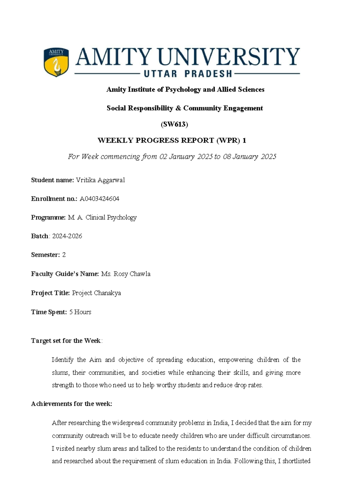WPR 1 for SW613: Social Responsibility Project Report (Jan 2025) - Studocu