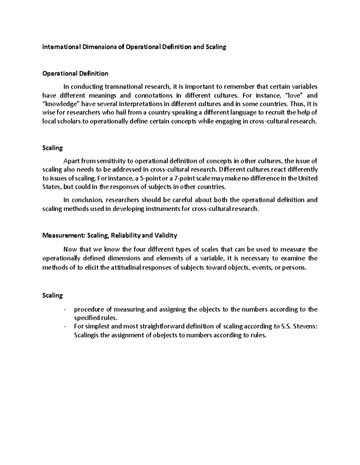 International Dimensions of Operational Definition and Scaling - For ...