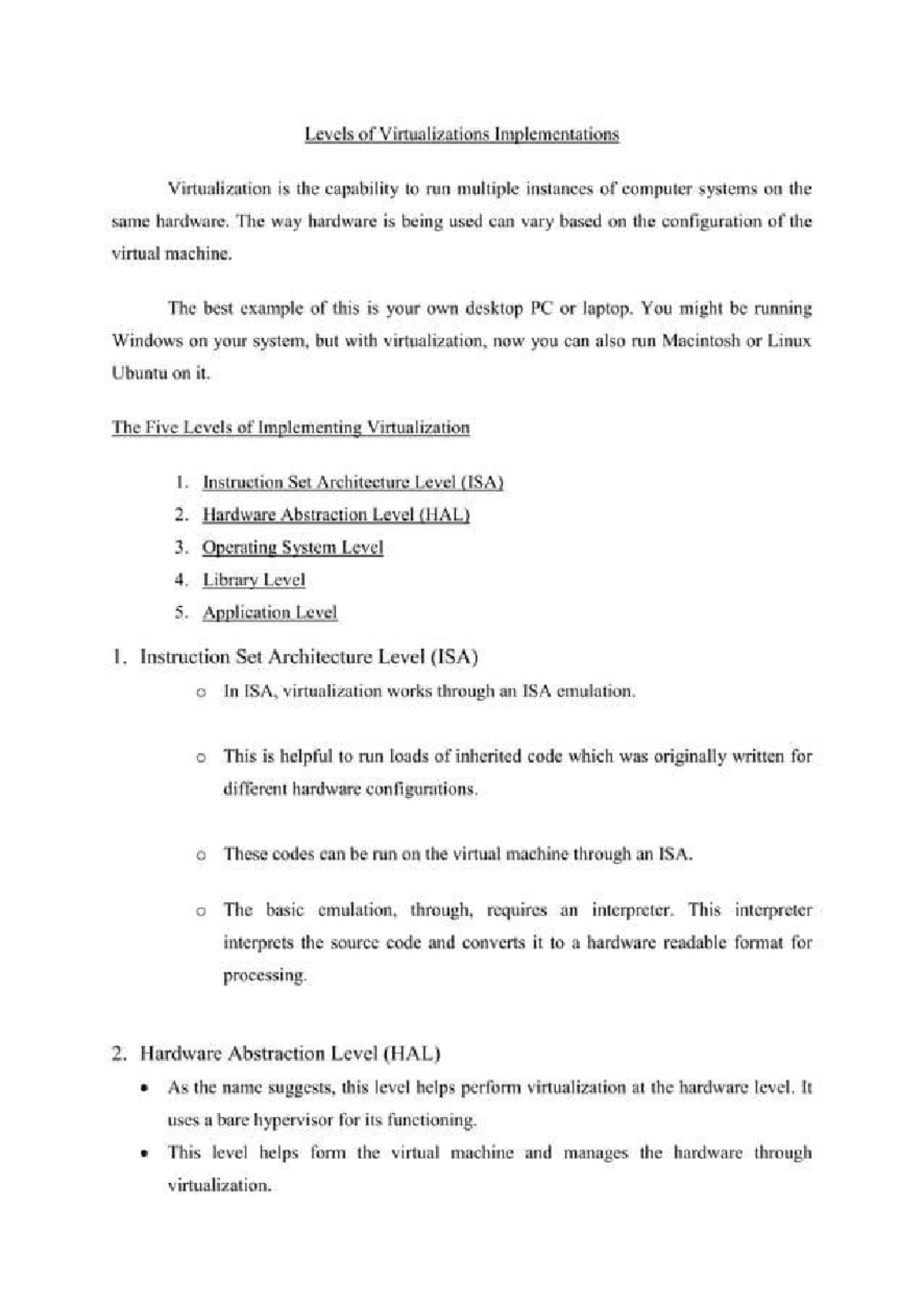 Implementation Levels of Virtualization: A Comprehensive Overview - Studocu
