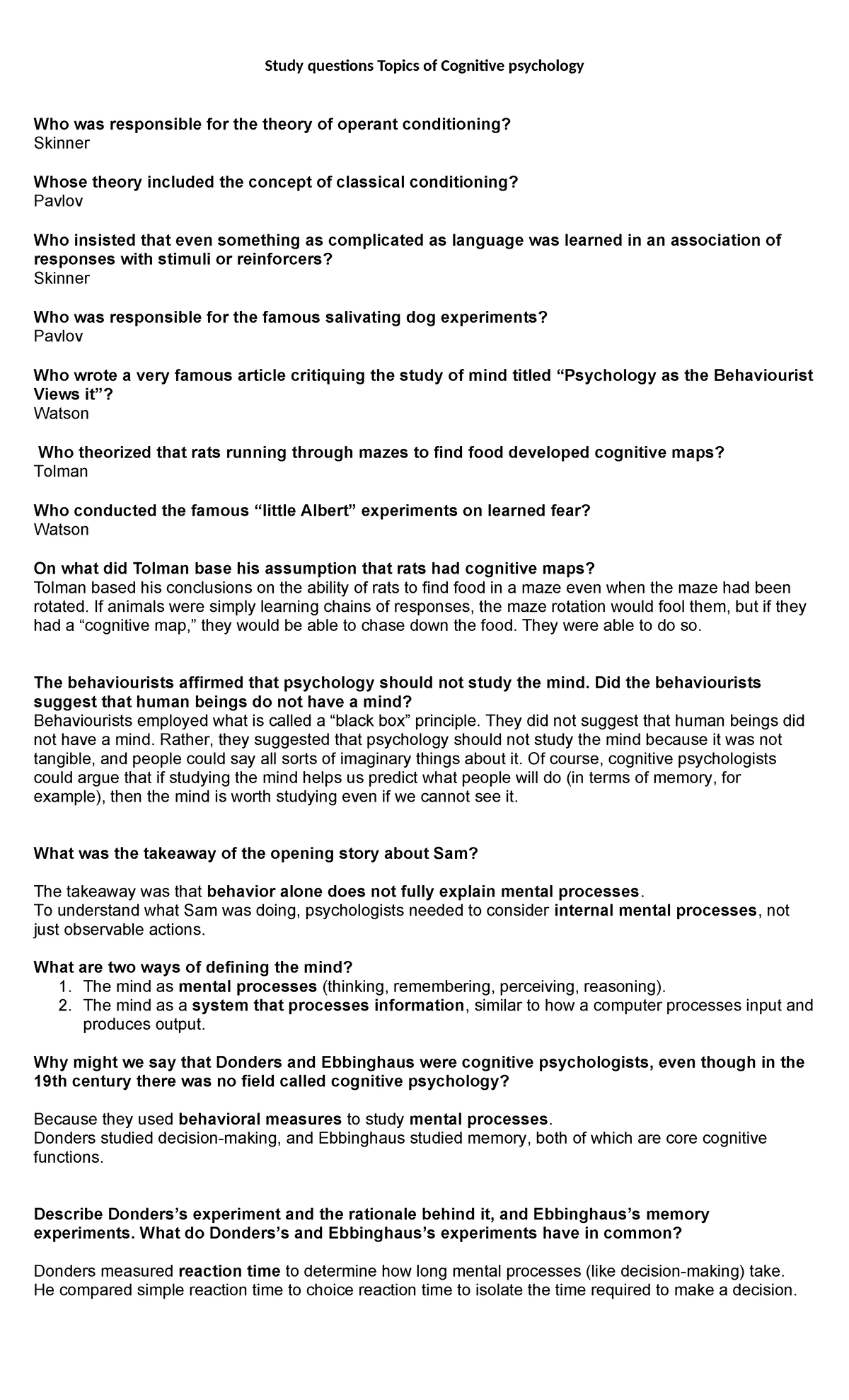 Cognitive Psychology Study Questions: Key Theories & Figures - Studocu