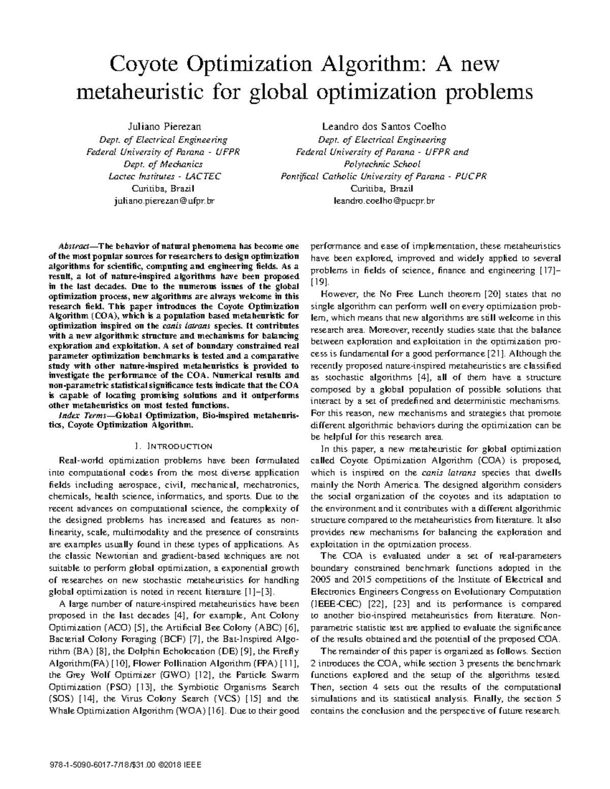 09 Coyote Optimization Algorithm: A Novel Metaheuristic for Global ...
