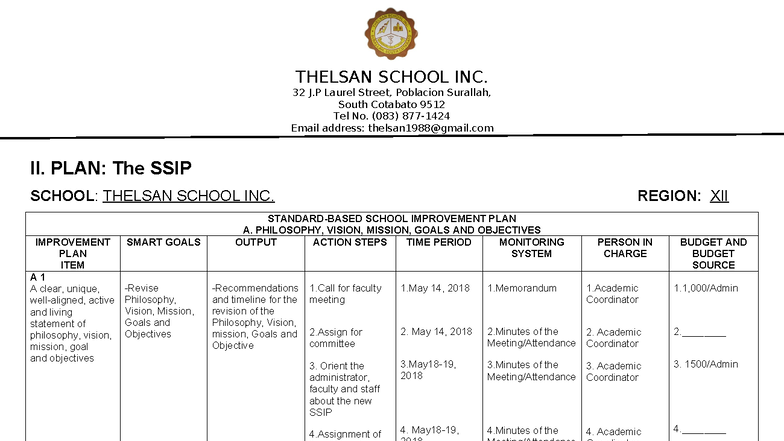SSIP 2020-2023: Comprehensive School Improvement Plan - Studocu