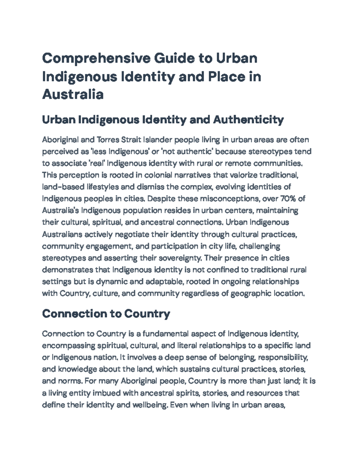Comprehensive Analysis of Urban Indigenous Identity in Australia - Studocu