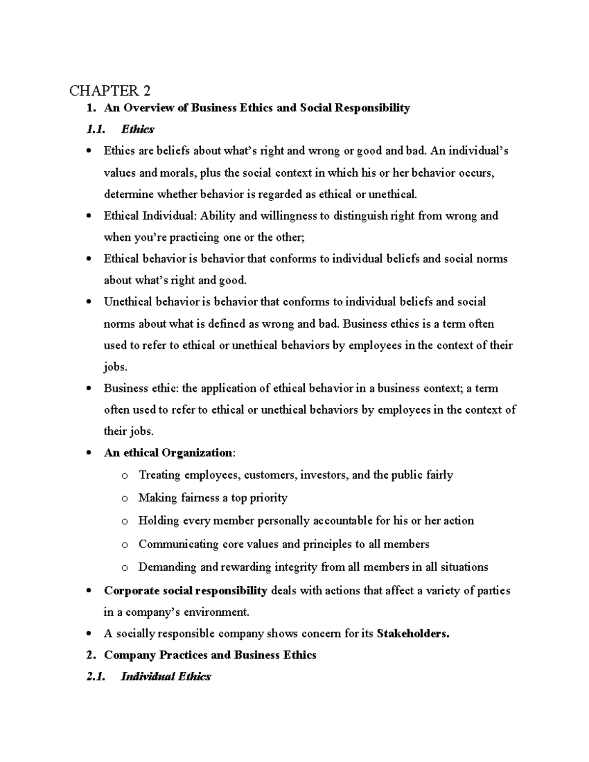 CHAPTER 2: Overview of Business Ethics & Social Responsibility - TN ...