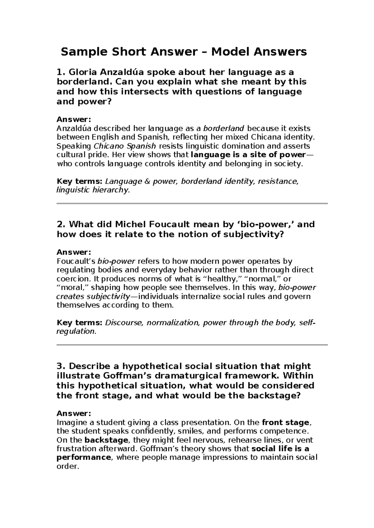 Sample Short Answer Model Answers for Midterm Review - Studocu