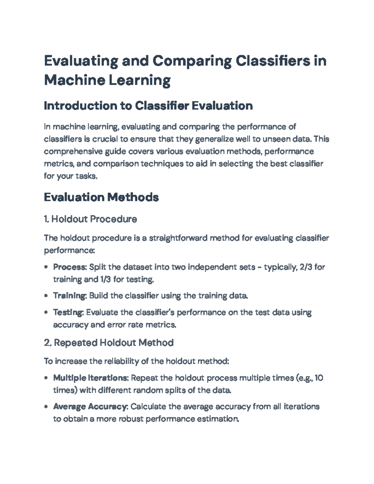 Evaluating & Comparing Classifiers in ML: Methods & Metrics Guide - Studocu