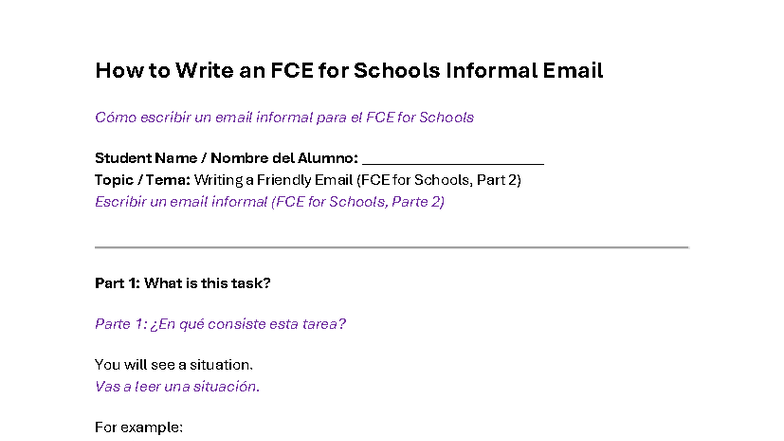 FCE for Schools: Writing an Informal Email Guide - Studocu