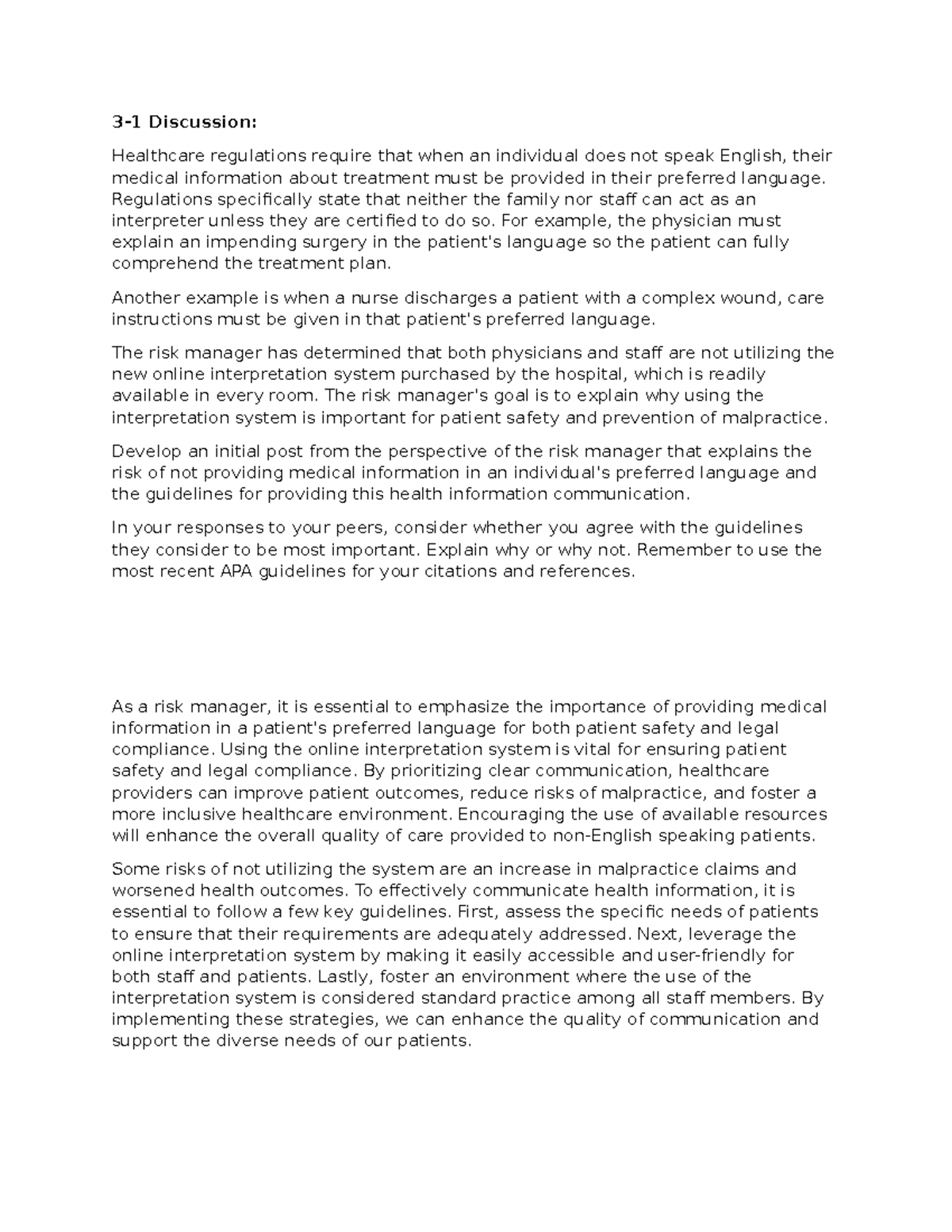 3-1 Discussion: Importance of Language in Healthcare Communication ...