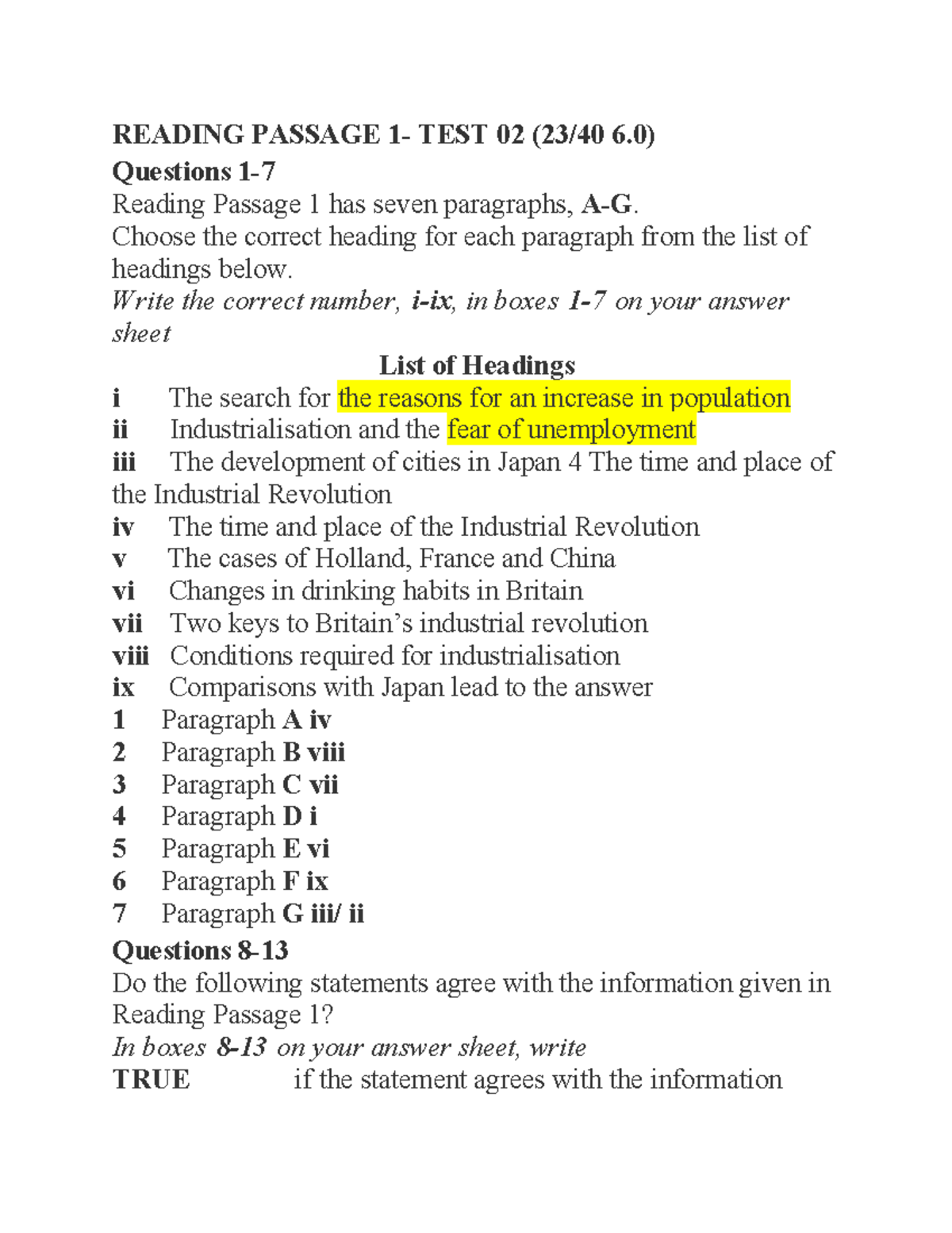 Cam 10 Reading Passage Answers for Test 02 (6.0) - Studocu