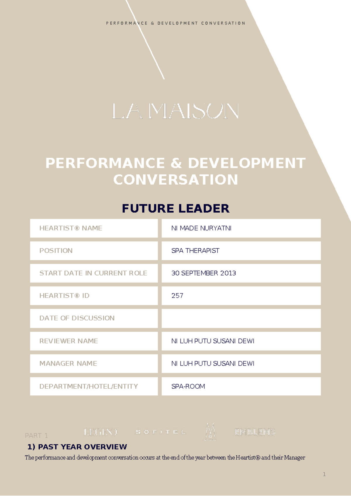 2024 LA Maison Future Leader - Performance Development Review - Studocu
