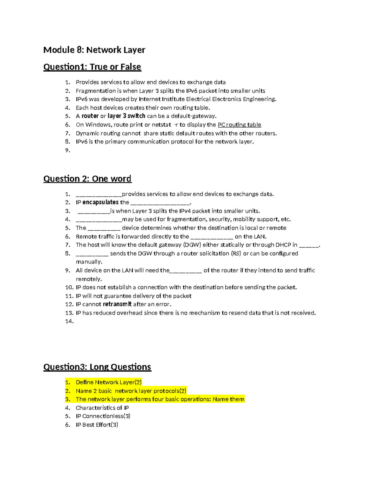 Module 8: Network Layer Quiz Questions and Answers - Studocu