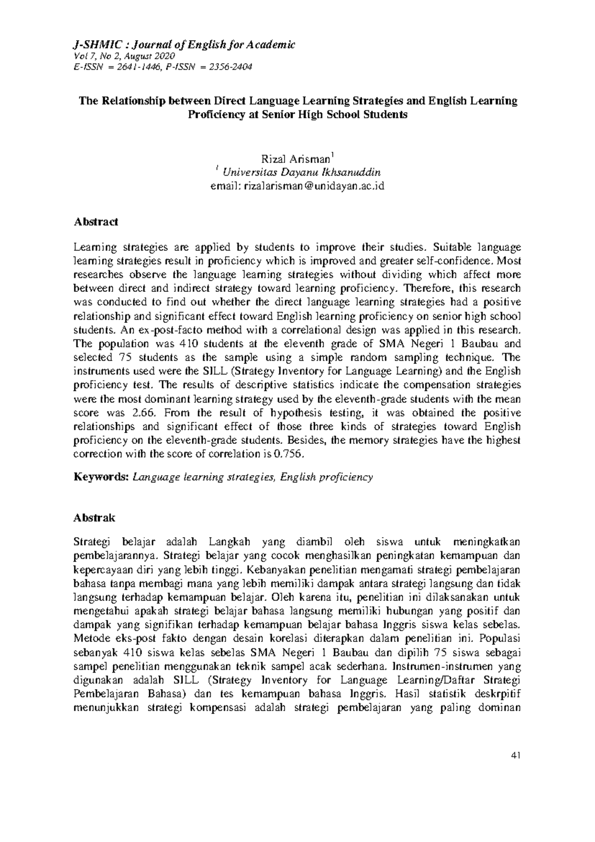 The Relationship Between Direct Language Learning Strategies and ...