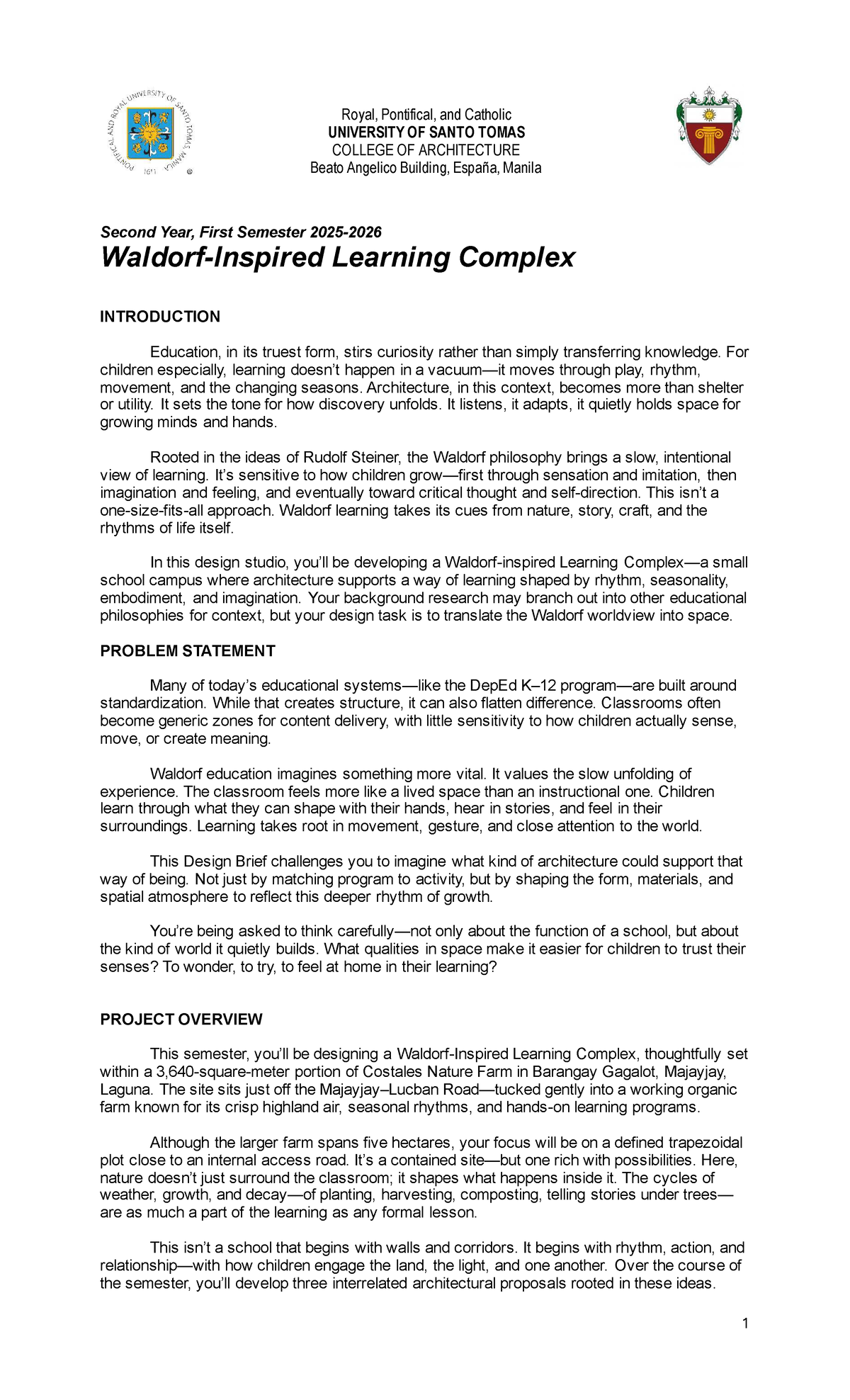 2025-AD3 Design Brief: Waldorf Learning Complex - Part 1 - Studocu