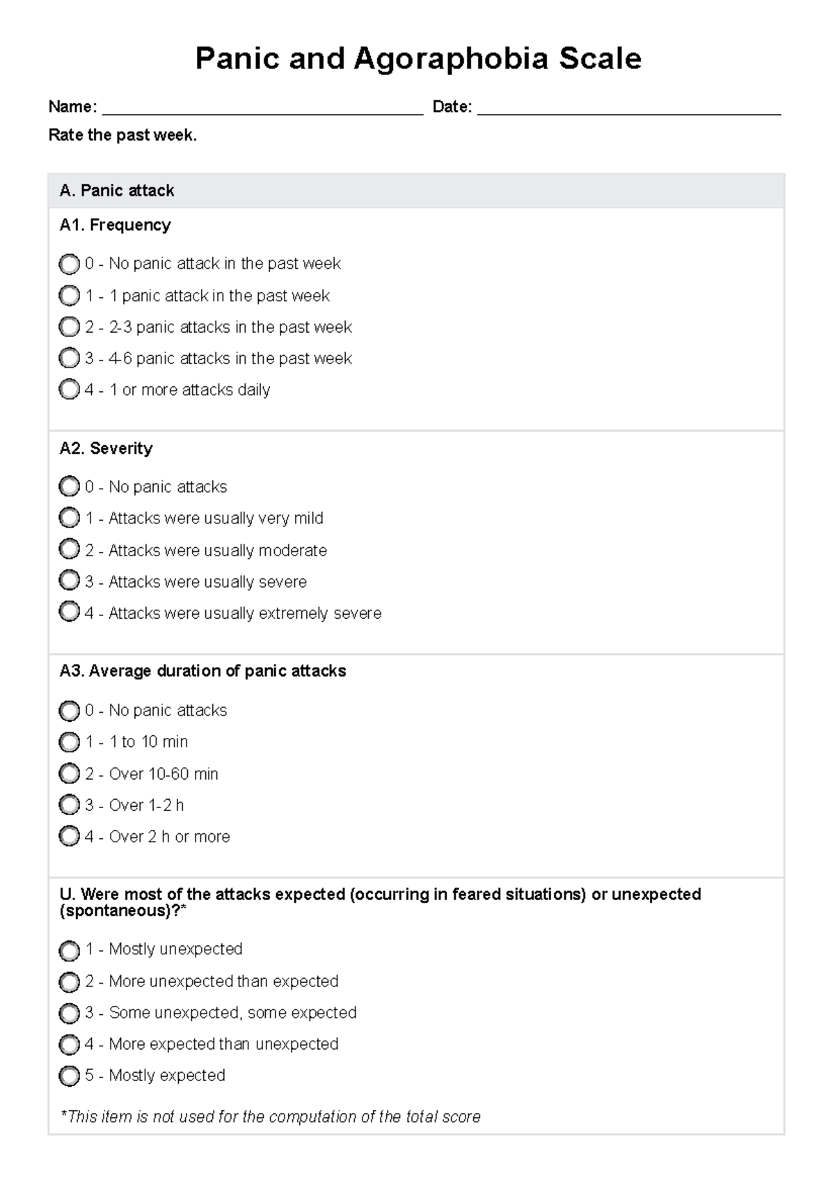 Panic and Agoraphobia Scale Assessment Tool - Studocu