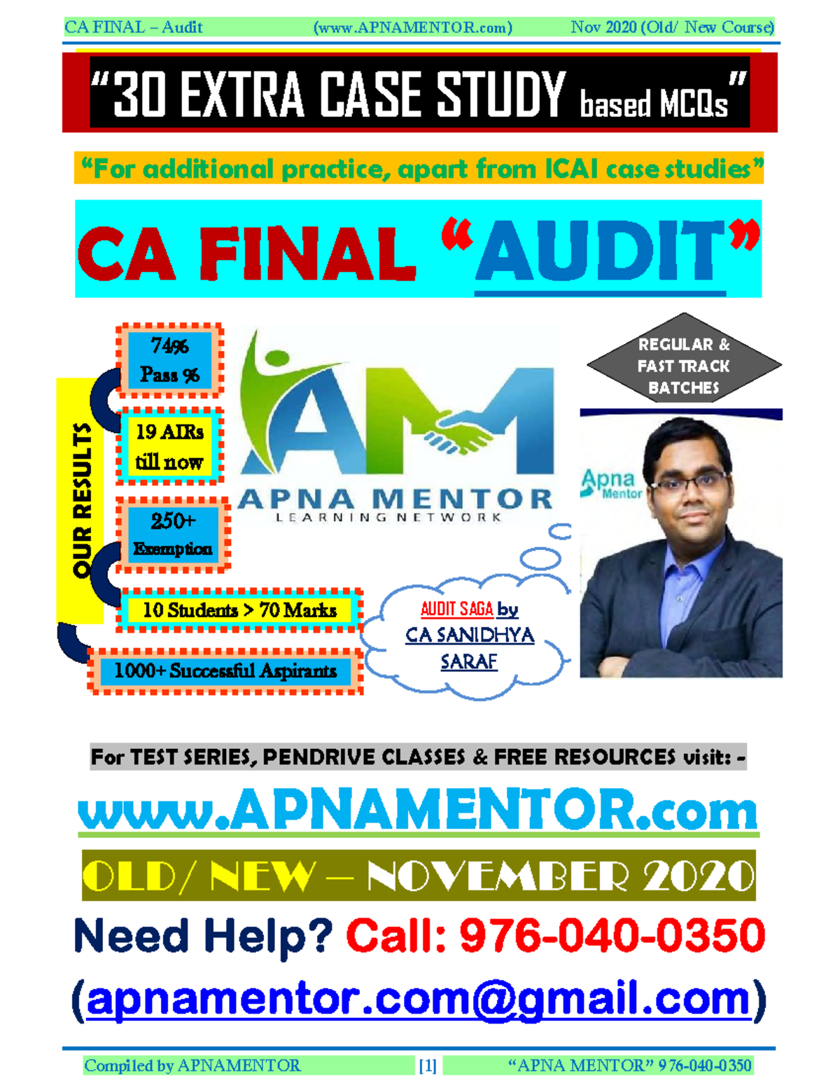 CA FINAL Audit Nov 2020 New Course: Comprehensive Case Study MCQs ...