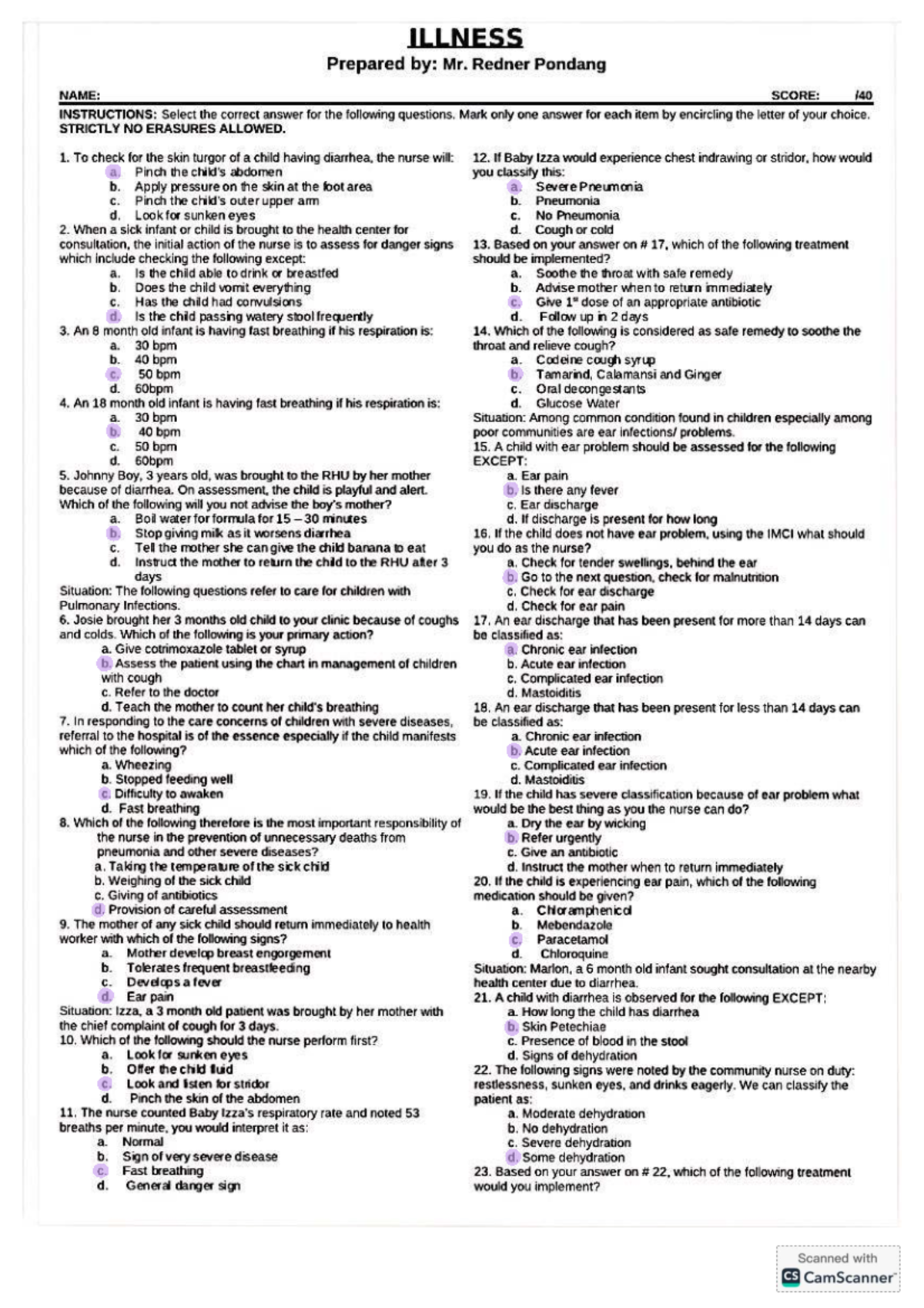 IMCI TEST Questions: Assessment and Management of Pediatric Illnesses ...