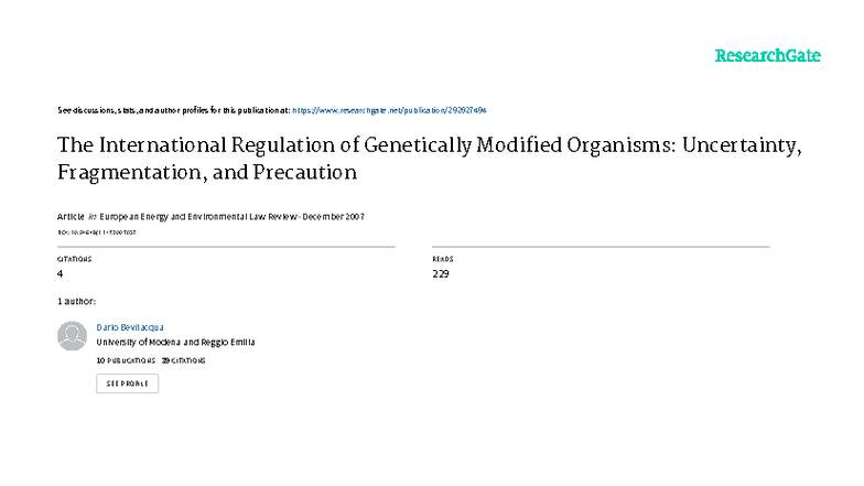 International Regulation of GMOs: Uncertainty and Fragmentation ...