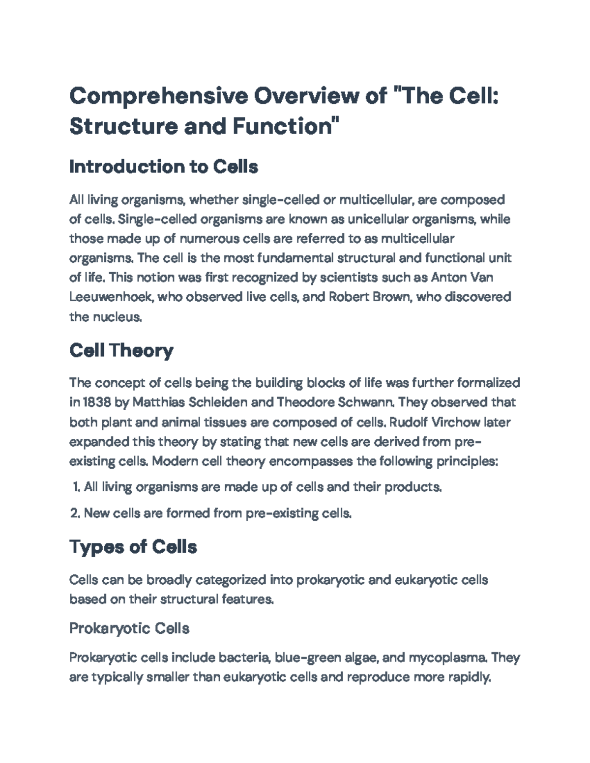 Comprehensive Overview of Cell Structure and Function: Biology 101 ...