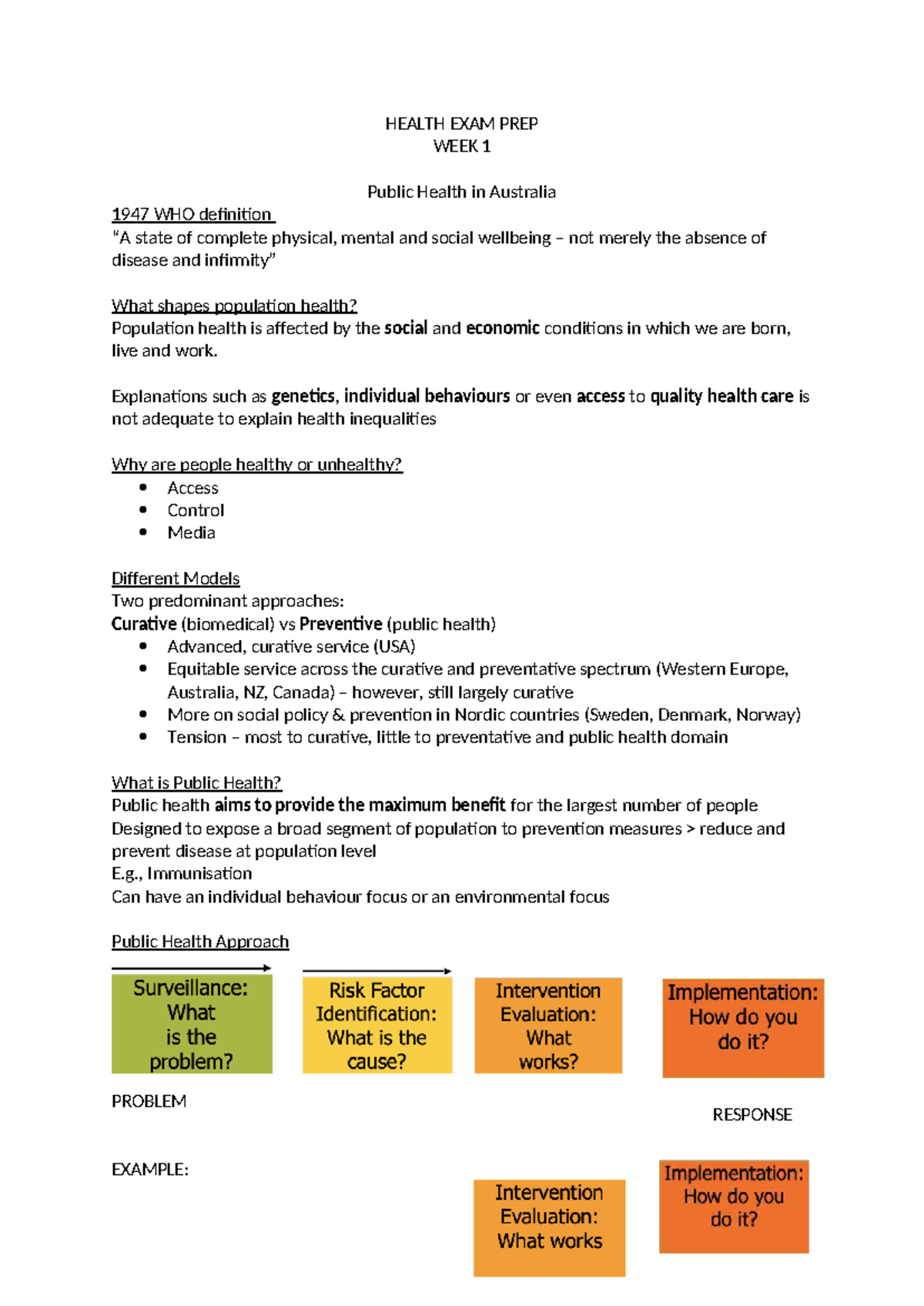 HEALTH EXAM PREP - Week 1 Public Health in Australia Overview - Studocu